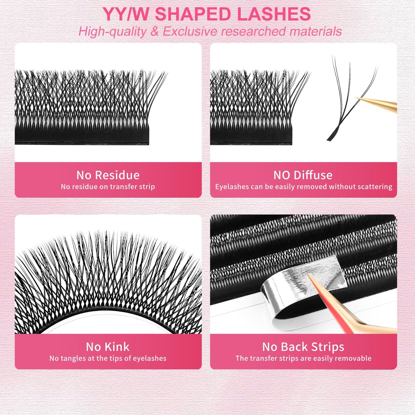 Lash Extensions Double Tips 3D Eyelash Extensions W Shape 0.07mm Thickness C Curl 14mm Premade Fans Easy Fan Volume Matte Black Crisscross Eyelashes(W-3D-Double Tips-0.07-C,14mm)