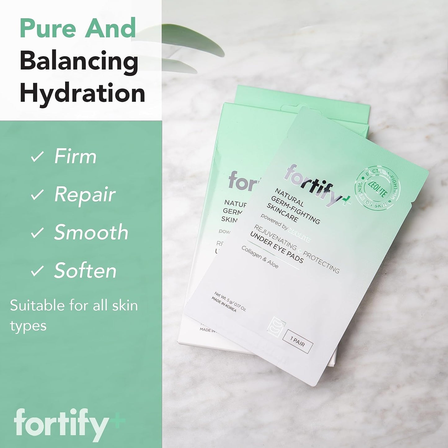 Fortify Under Eye Pads - Moisturizing & Anti Aging | Rejuvenates + Protects Skin | Clean Beauty | Made in Korea - 5 Pairs