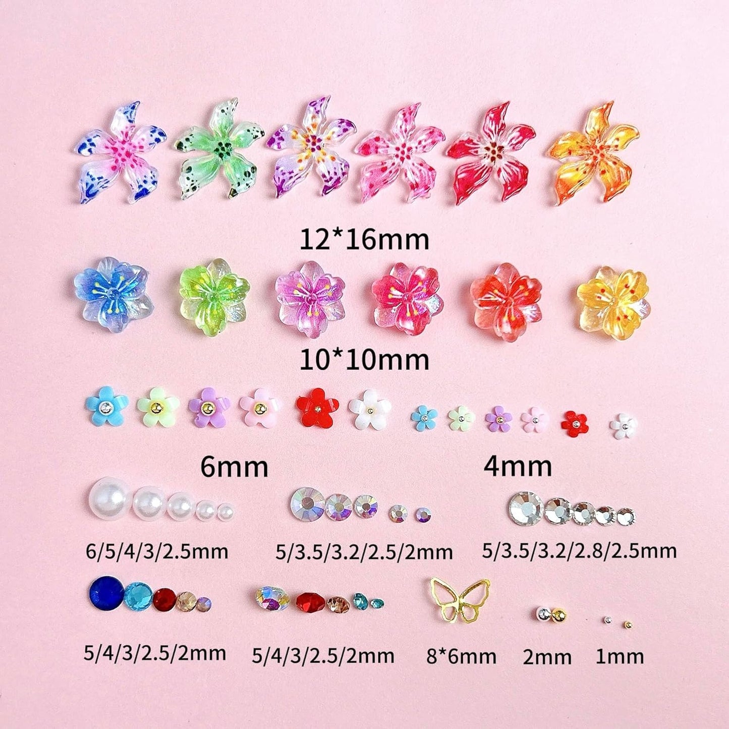 Flower 3D Nail Charms and Gems, Cute Hawaii Flowers Nail Art Charms, Gold Butterfly Nail Rhinestone and Charms,White Flatback Pearls Nail Charms Y2K Kit