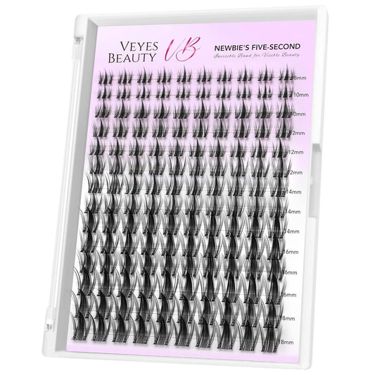 VEYESBEAUTY Lash Clusters Eyelash Extensions Thin & Invisible Band DIY Individual False Eyelashes Newbie's Five-Second Series Wispy Lash Tray for Self-application, Manga Lashes 8-18mm Mixed Length