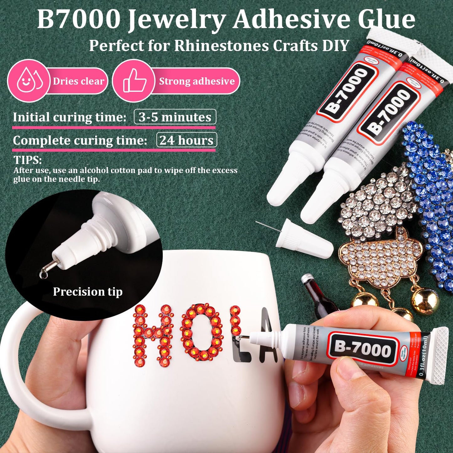 Resin Rhinestones for Crafting with B7000 Jewelry Glue, 2 Boxes Red Zircon Flatback Crystals with 3Pcs 10ml Glue for Bedazzling Crafts DIY Nail Art Makeup, Gems for Clothing Shoes