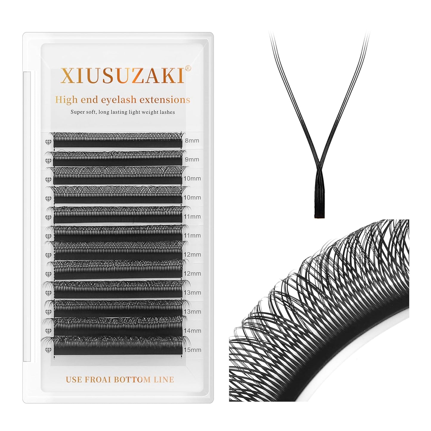 Lash Extensions 3 Tips Triple yyy Eyelash Extensions W Shape 0.07mm Thickness C Curl Mix 8-15mm Premade Fans Easy Fan Volume Lashes Matte Black Crisscross(YYY-Triple-0.07-C,8-15mm Mix)