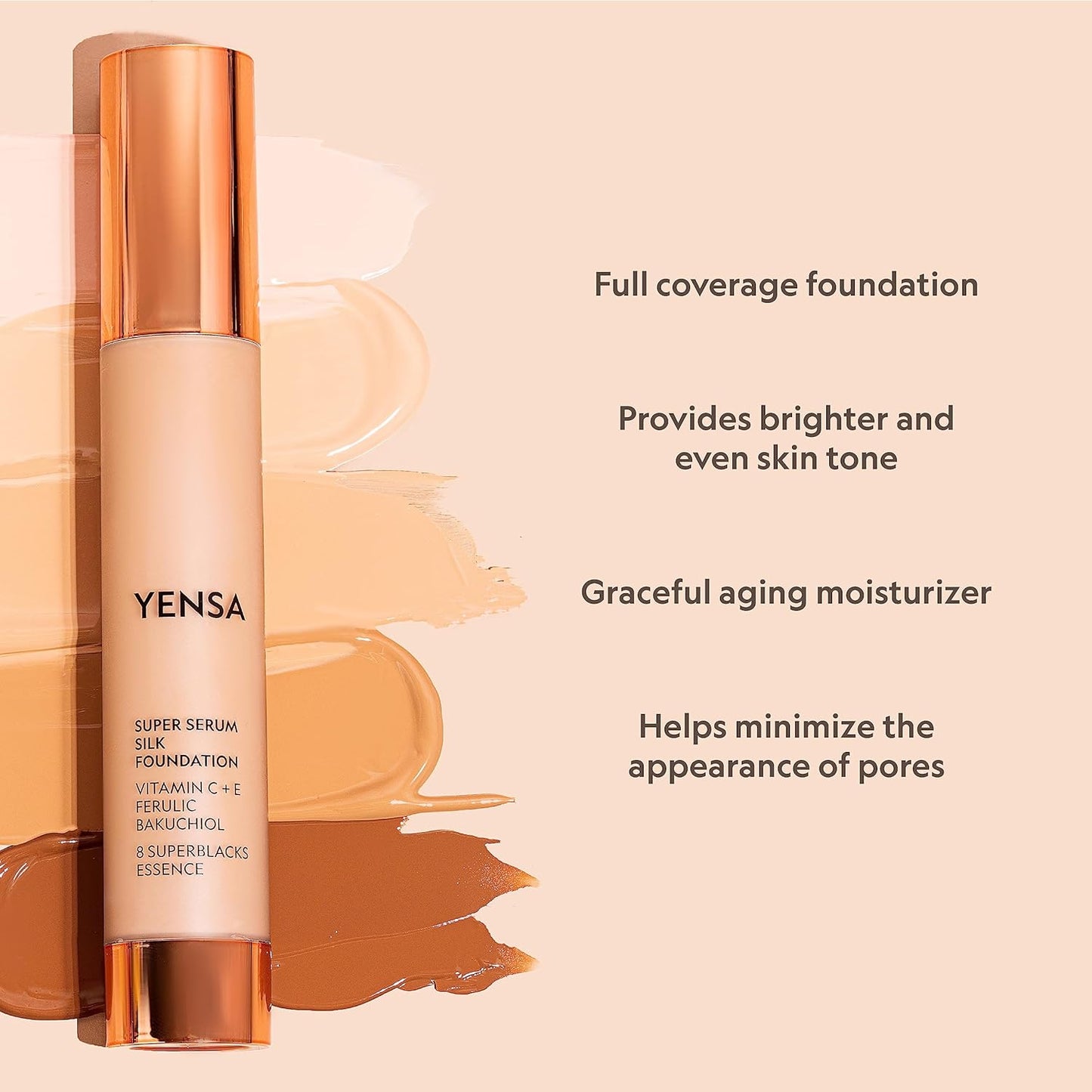 YENSA Super Silk Foundation - Full Coverage, Age-defying complex of Vitamin C, E, Ferulic, and Bakuchiol Oil (Medium 3) 1.0 fl oz