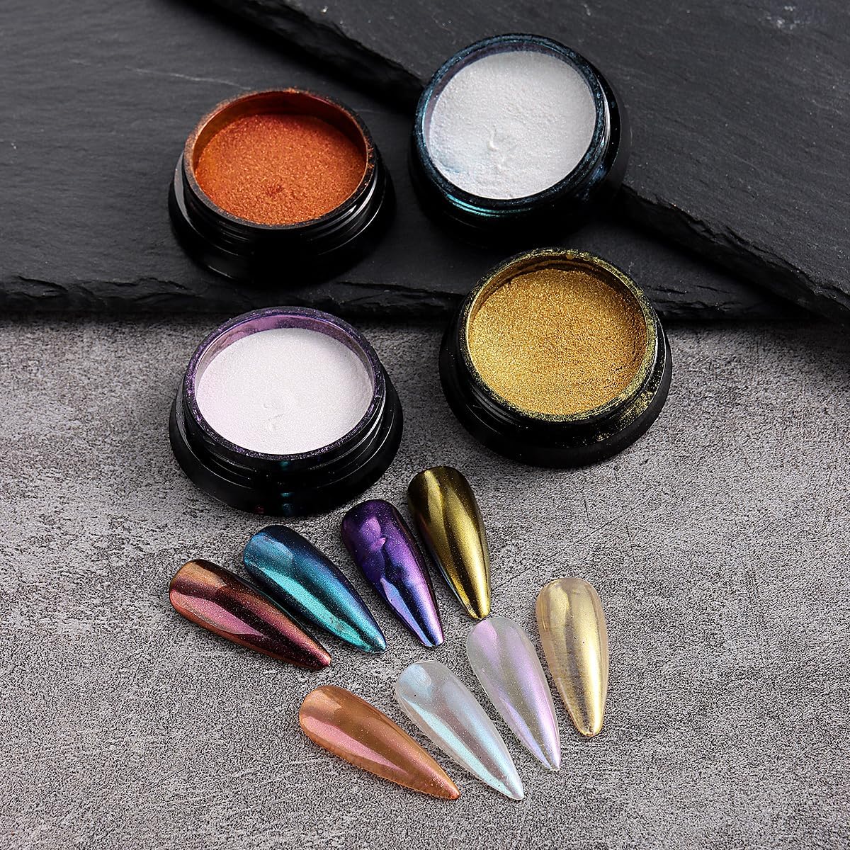 16 Colors Chrome Nail Powder Set, Metallic Mirror Effect Holographic Aurora Chameleon Pigment Glitter for Gel Polish Manicure Nail Art Decorations