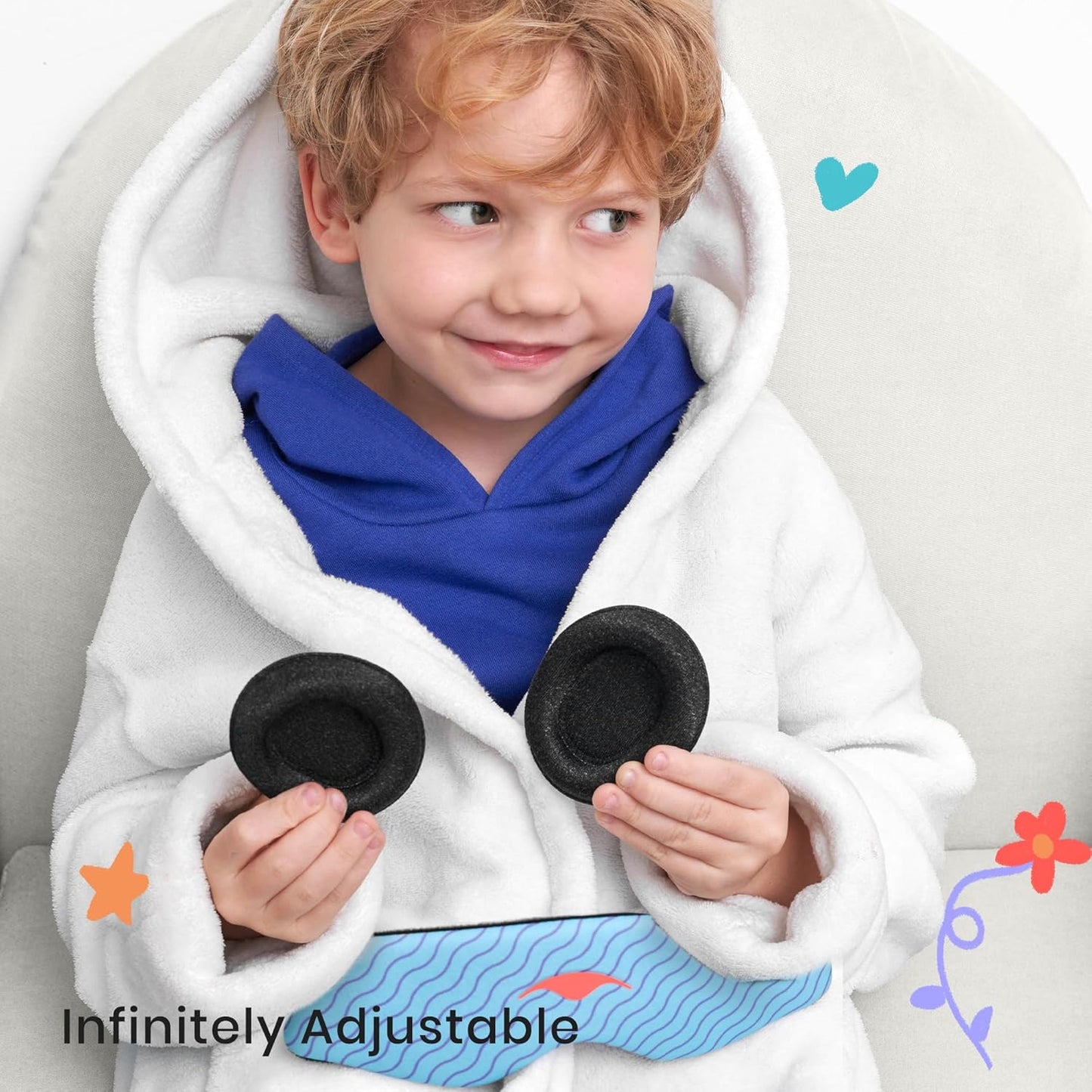 Manta Kids Sleep Mask - Comfy & Cute Blackout Sleeping Mask with Adjustable Eye Cups, Soft & Breathable Machine Washable Kids Eye Mask for Girls, Boys, Toddler Aged 6+ (Arctic Blue)