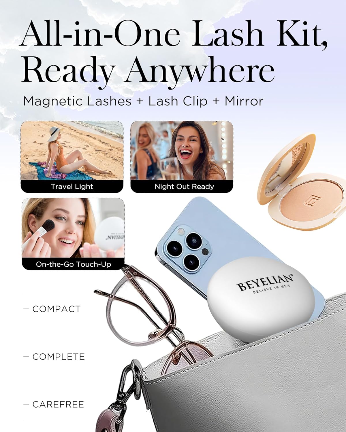 BEYELIAN Magnetic Eyelashes with Applicator, Upgrade Soft Magnetic Lashes Portable Magnetic Eyelashes Natural Look, Reusable, No Glue Needed Fales Eyelashes for Eye (All-In-One & Comfortable)