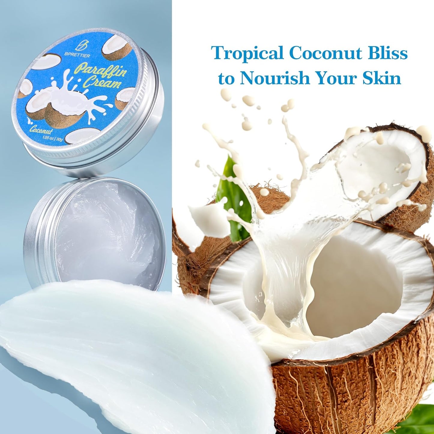 Cold Paraffin Wax Hand and Feet Nourishing Cream - No Heat Needed - Shea Butter Cuticle Care Balm - Coconut Scent - at Home Spa Results Without Melting Kits