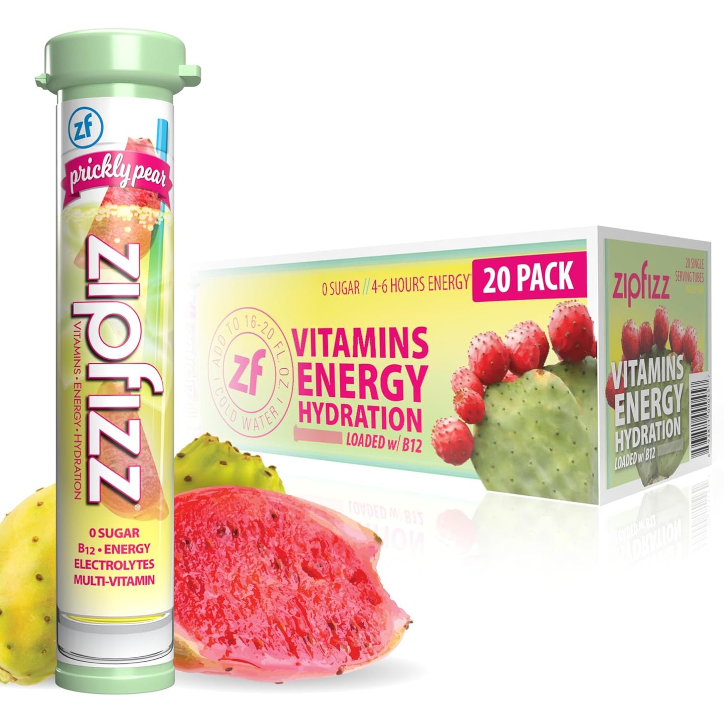 Zipfizz Daily Energy Drink Powder, Prickly Pear, 20 Pack | 3-in-1 Sustained Energy, Rapid Hydration, and Essential Vitamins | Sugar-Free | Electrolyte Powder | Contains Vitamin B-12 & Antioxidants