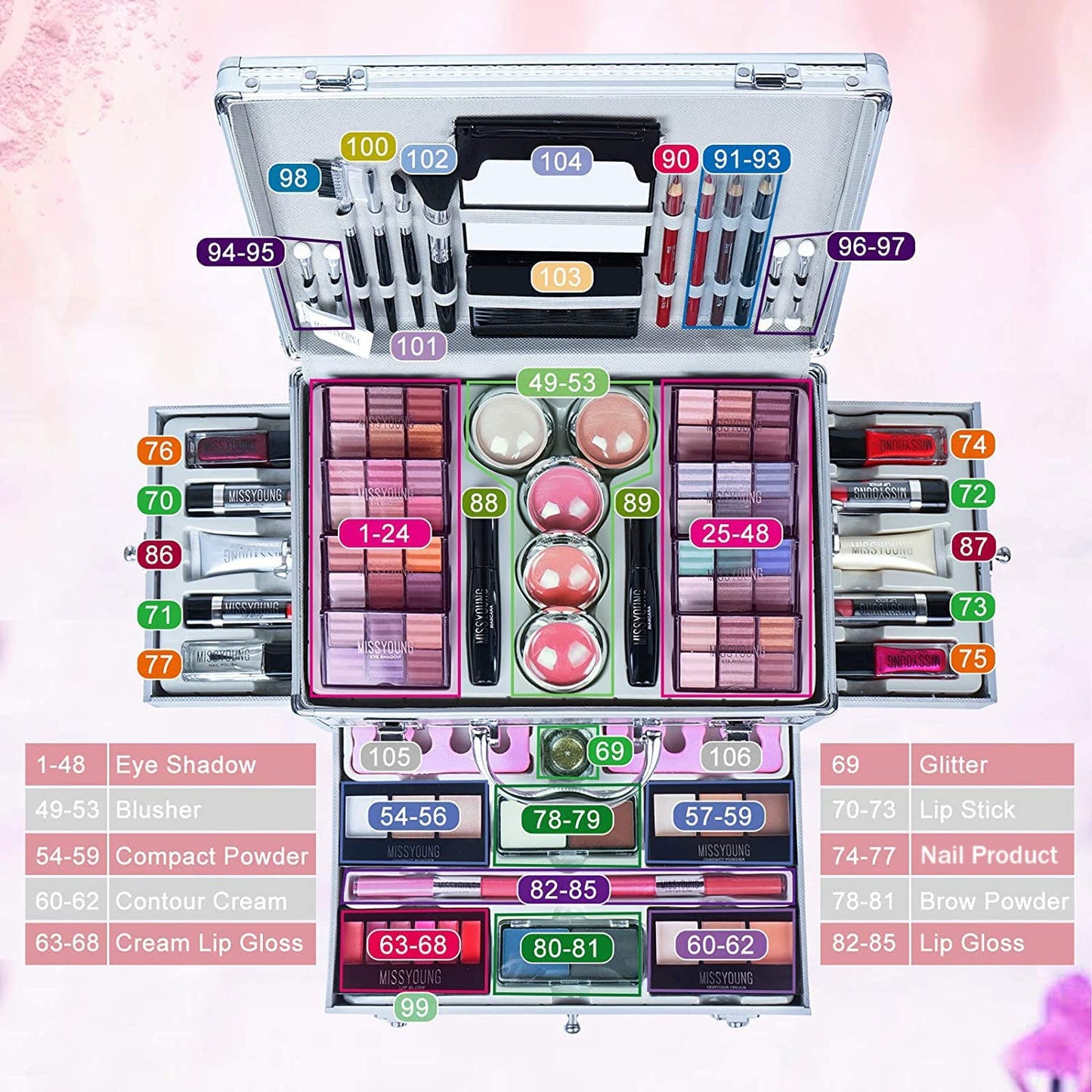 Make-up Box Set Multi-purpose Cosmetic Storage Beauty Case Professional Contain Eyeshadow Concealer Lip gloss Blusher Compact Powder Eyebrow and Makeup Pencil Brush #3