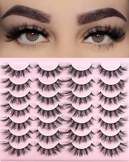 FARRED Cat Eye Lashes Short Natural Eyelashes 15mm Fluffy Wispy Strip Eyelash 14 Pairs Cute Natural Fake Lashes Packs Small Full Pestañas Set (F10 | 9-15mm)