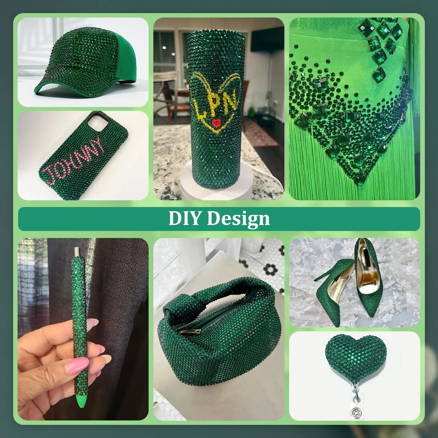 Resin Rhinestones for Crafting, 1 Box Dark Green Multi Sizes Flatback Bedazzling Crystals for Crafts Nail Art Deco, Non Hotfix Gems Charms for Tumbler Shoes Clothing Fabric Face Makeup