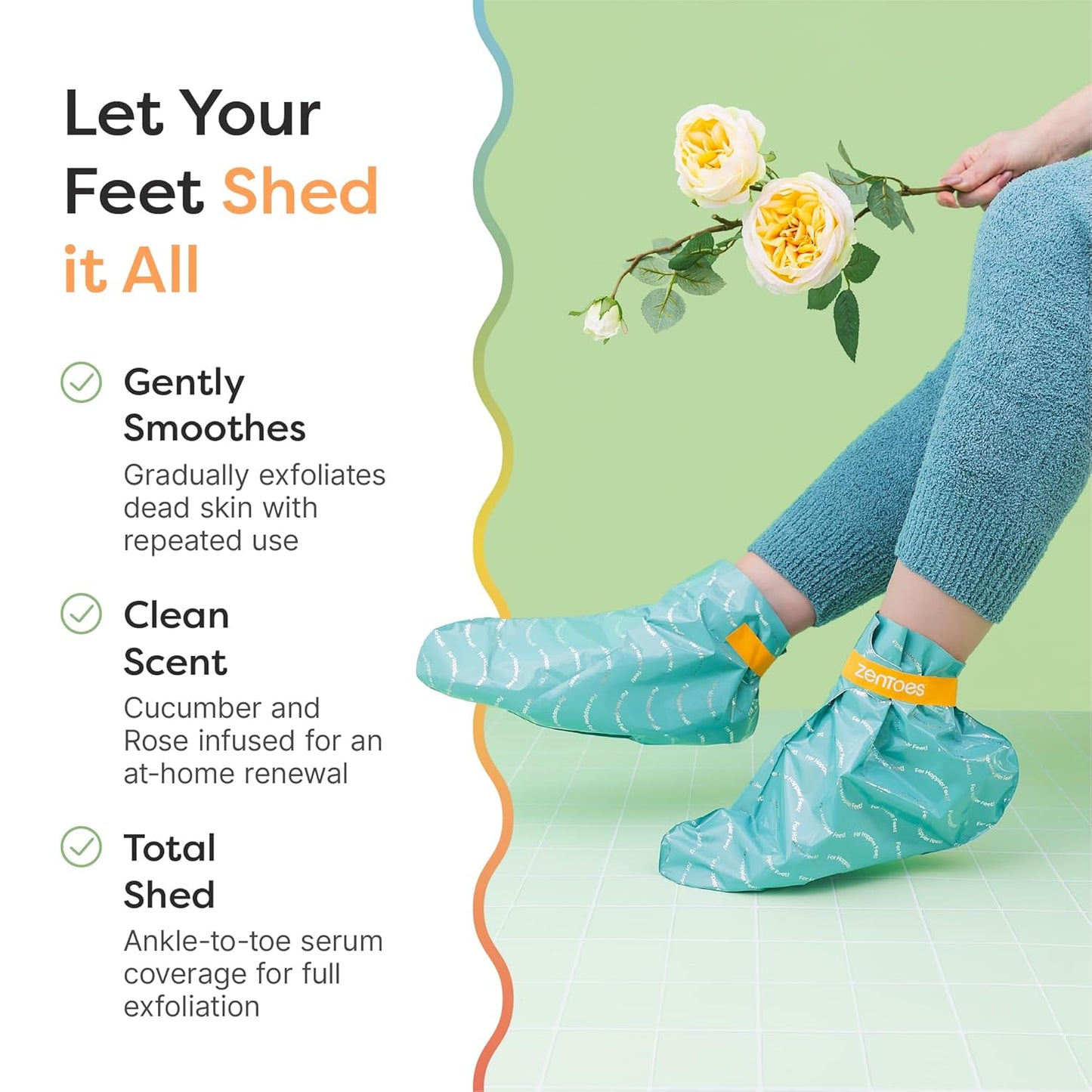 ZenToes Exfoliating Foot Mask for Dry Cracked Feet | Urea, Niacinamide & Rose Extract Infused No Harsh Foot Peeling Mask | Spa Experience At Home | Mess Free Design | Cucumber Rose Scented, 3 Pairs