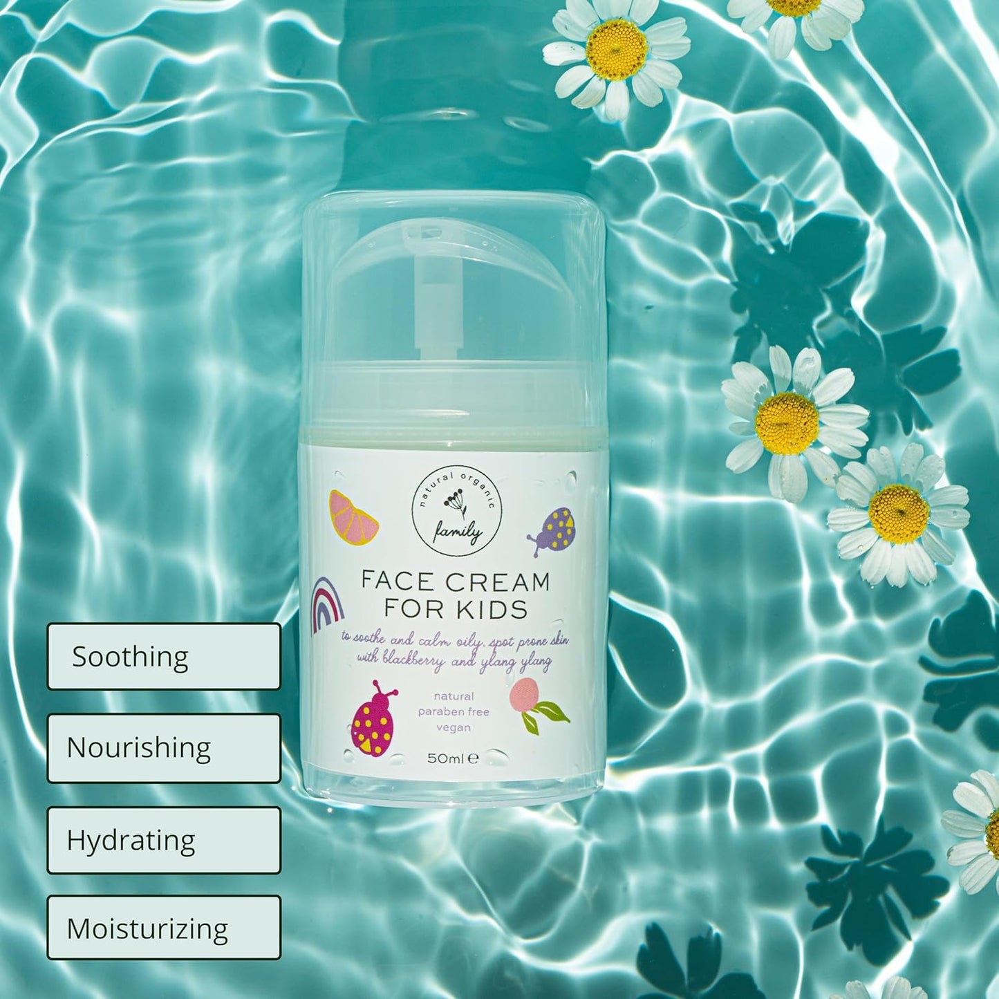 Gentle Face Cream Moisturizer for Kids and Preteens – Nourishing and Calming for All Skin Types – Natural Ingredients: Hyaluronic Acid and Vitamin E - Made in UK 50ml