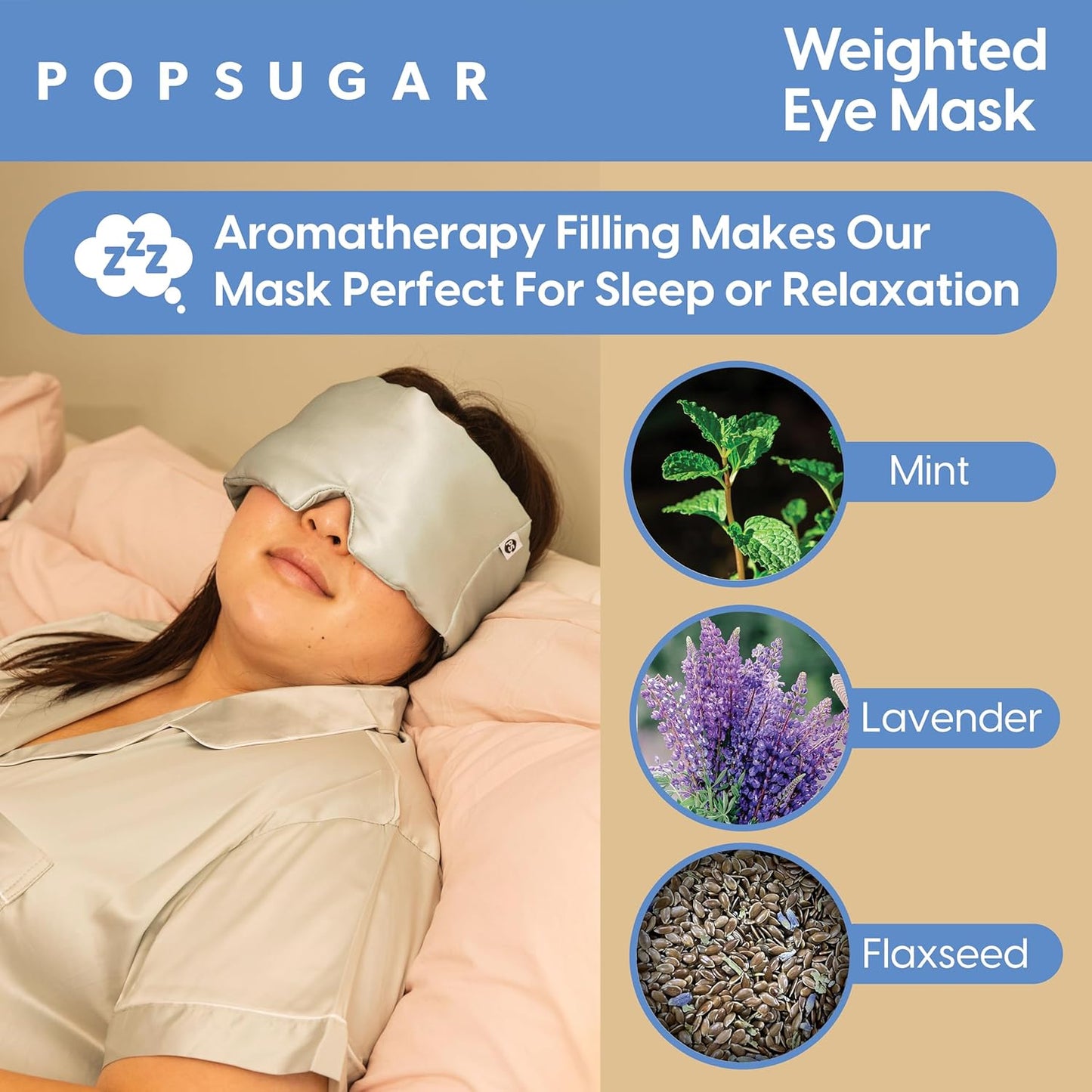 POPSUGAR Weighted Sleep Eye Mask, Light-Blocking and Silk Eye Mask for Adults and Women, Best for Sleeping and Travel, Comfortable Contoured Design