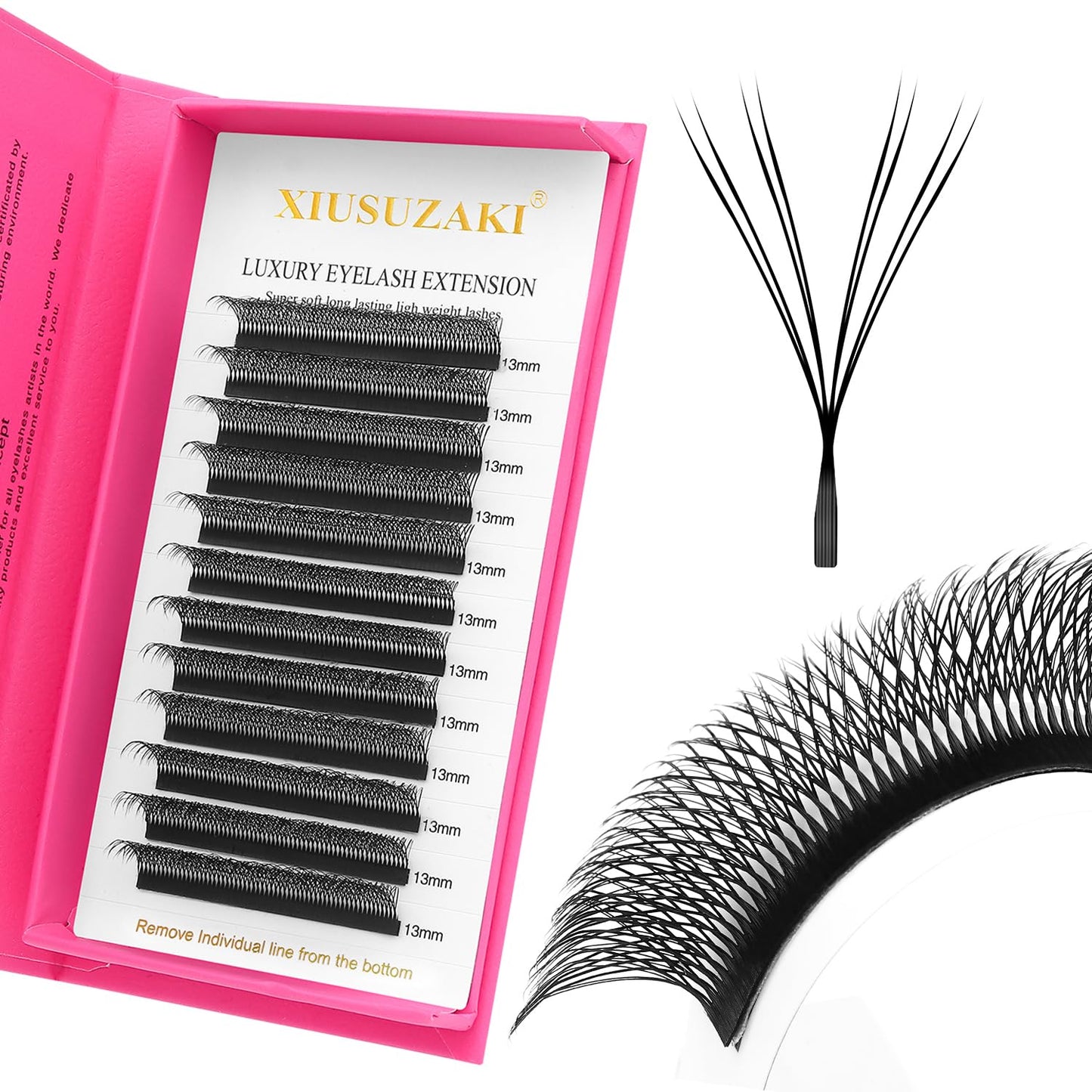 Lash Extensions Double Tips 4D Eyelash Extensions W Shape 0.07mm Thickness C Curl 13mm Premade Fans Easy Fan Volume Lashes Matte Black Crisscross(W-4D-Double Tips-0.07-C,13mm)