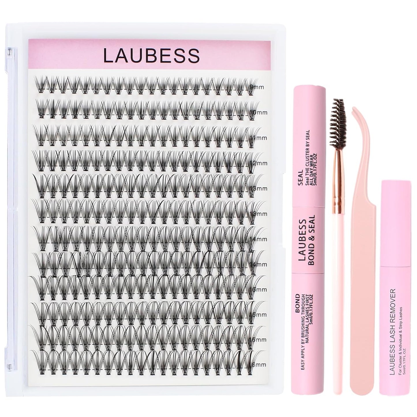 Lash Clusters Kit LAUBESS DIY Lash Extension Kit Lash Bond and Seal Waterproof Lash Glue Remover Tweezers Brush Cluster Eyelash Extensions Kit Eyelash Clusters (Kit 20D-D-Mix14-18)