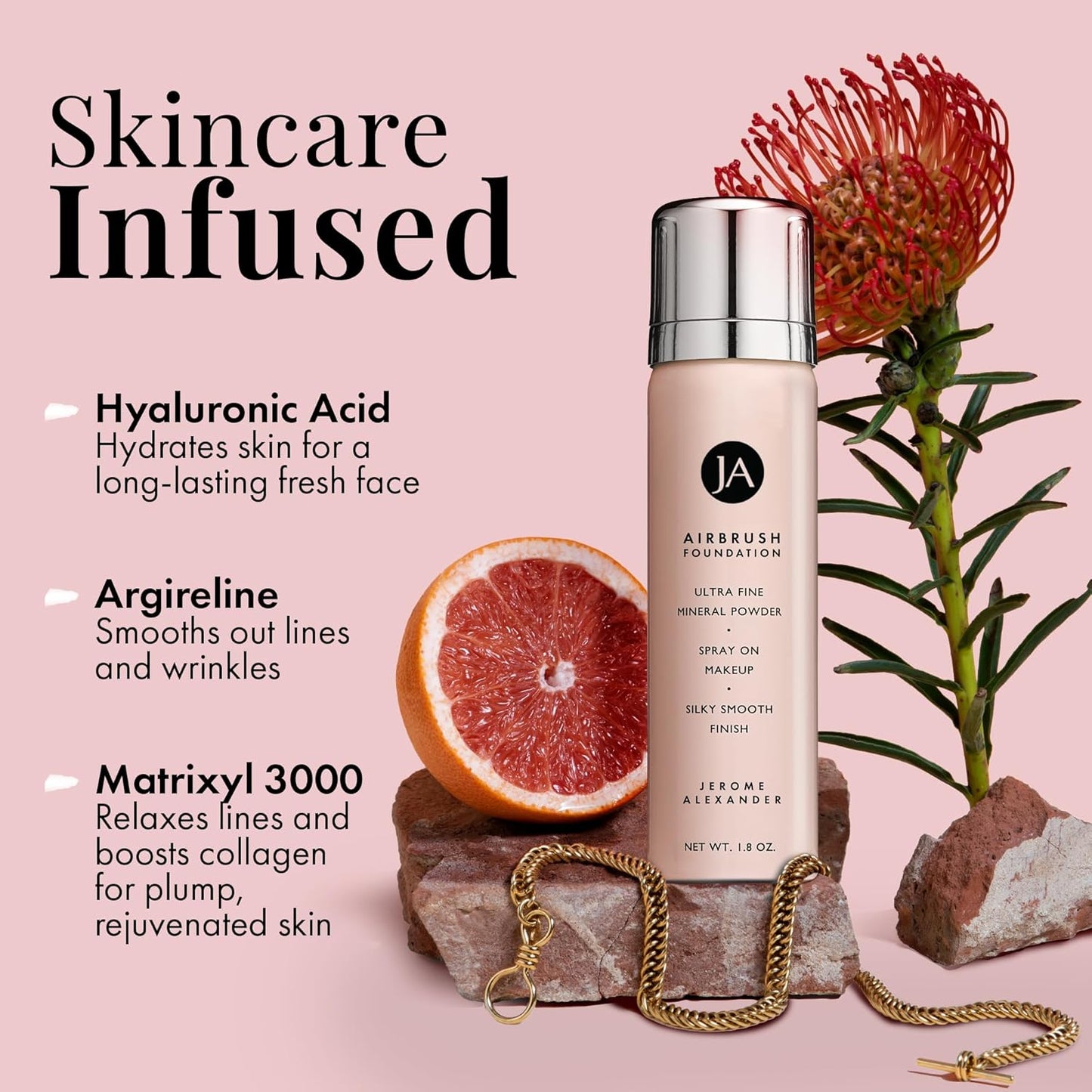 MagicMinerals AirBrush Foundation by Jerome Alexander – 2pc Set with Airbrush Foundation and Kabuki Brush - Spray Makeup with Anti-aging Ingredients for Smooth Radiant Skin - Fair