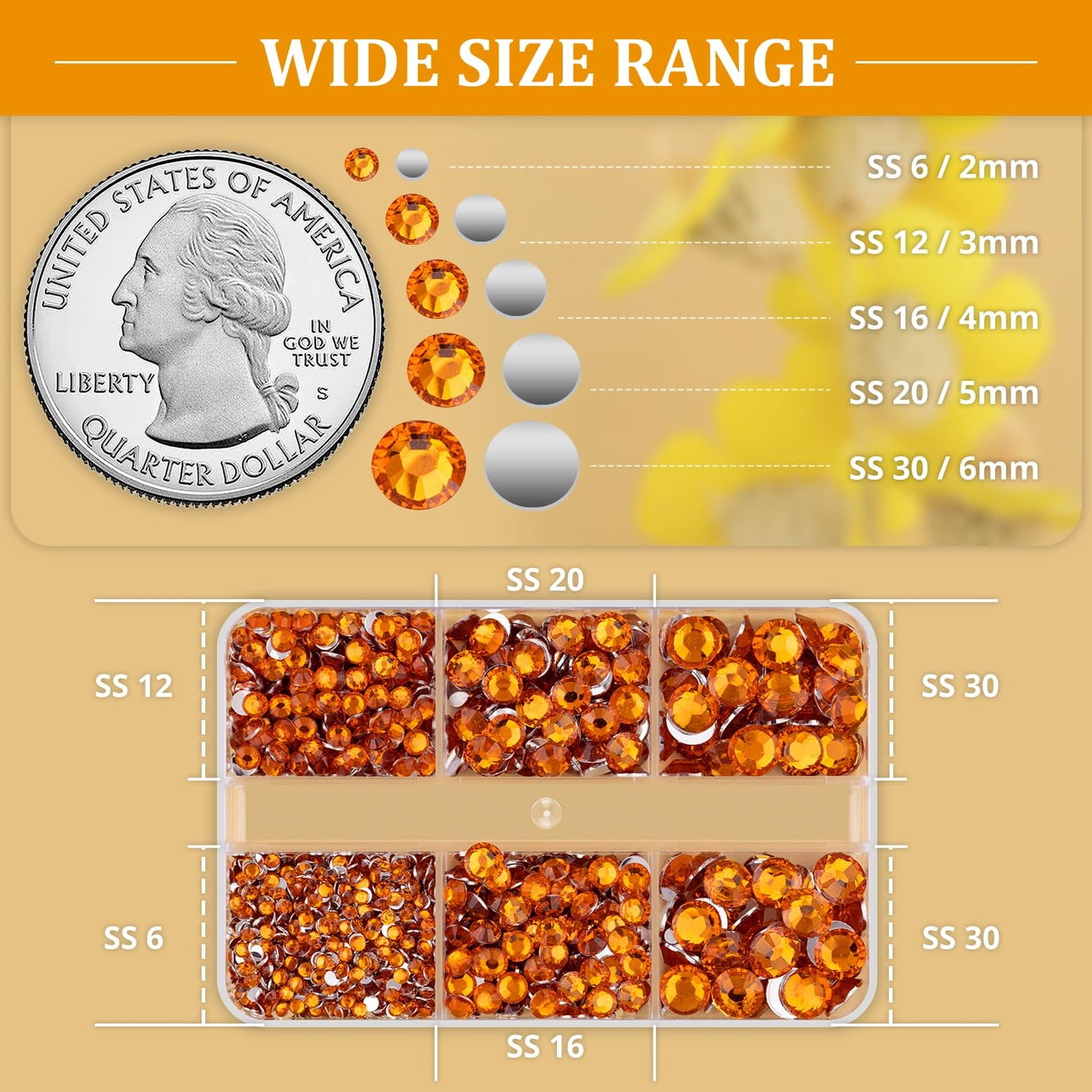 Resin Rhinestones for Crafting, 1 Box Orange Multi Sizes Flatback Bedazzling Crystals for Crafts Nail Art Decoration, Non Hotfix Gems Charms for Tumbler Shoes Clothing Fabric Face Makeup