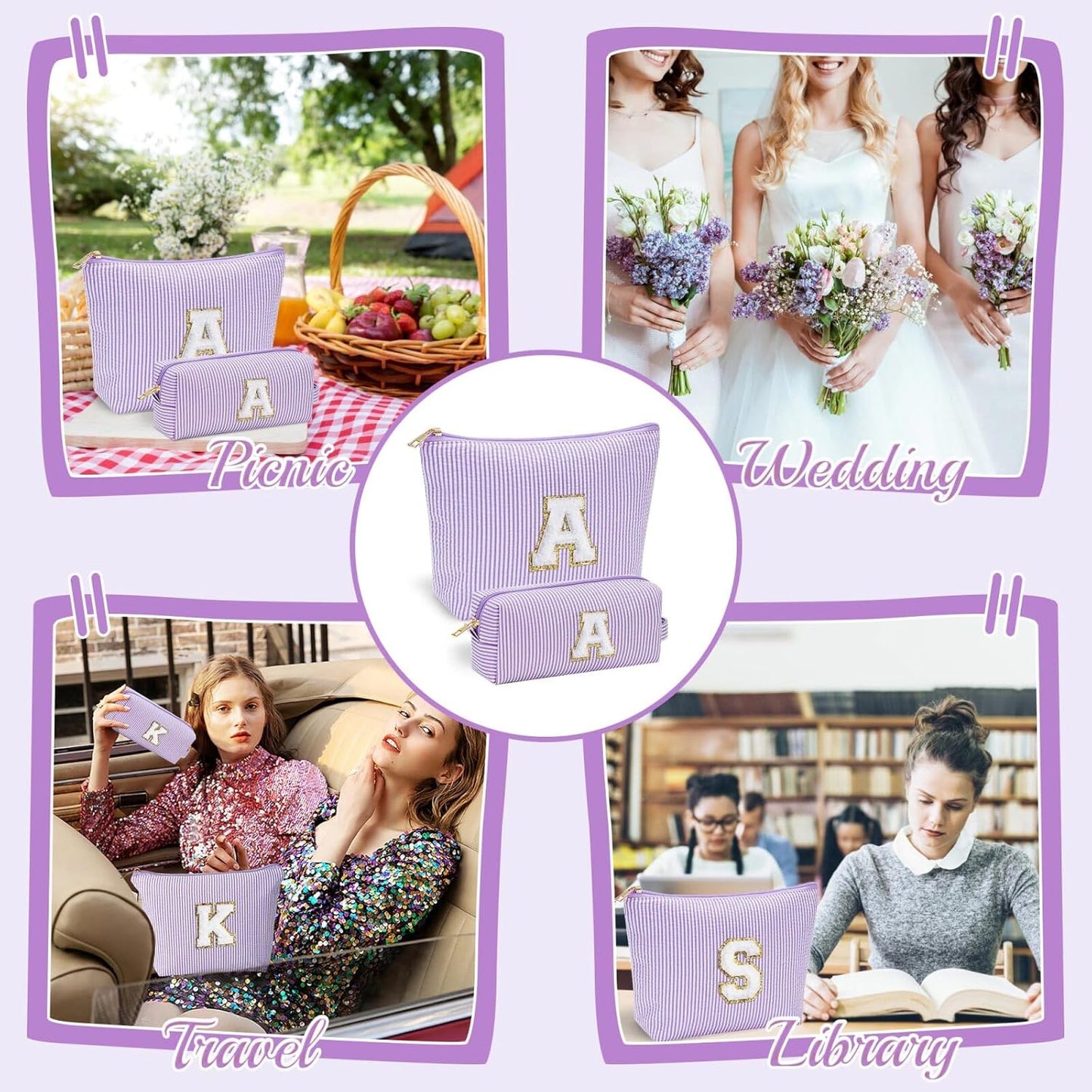 YOOLIFE Bridesmaid Gifts for Wedding Day, Bridesmaid Gifts | Bridesmaid Proposal Gifts Unique Gifts | Preppy Makeup Bag 30th Birthday Gifts for Her | Makeup Organizer Bag Preppy Stuff C- Purple