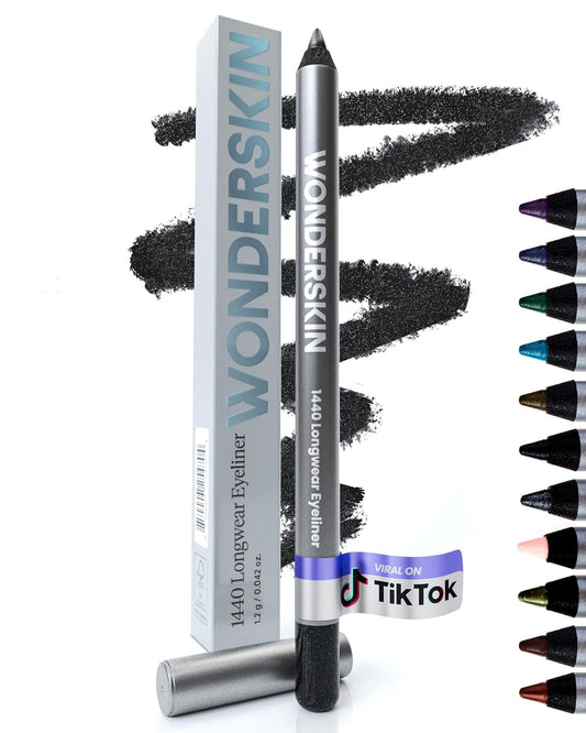Wonderskin Eyeliner Pencil, 1440 Longwear Black Glitter Eyeliner Pencil - Waterproof, Sharpenable & Smudge Proof