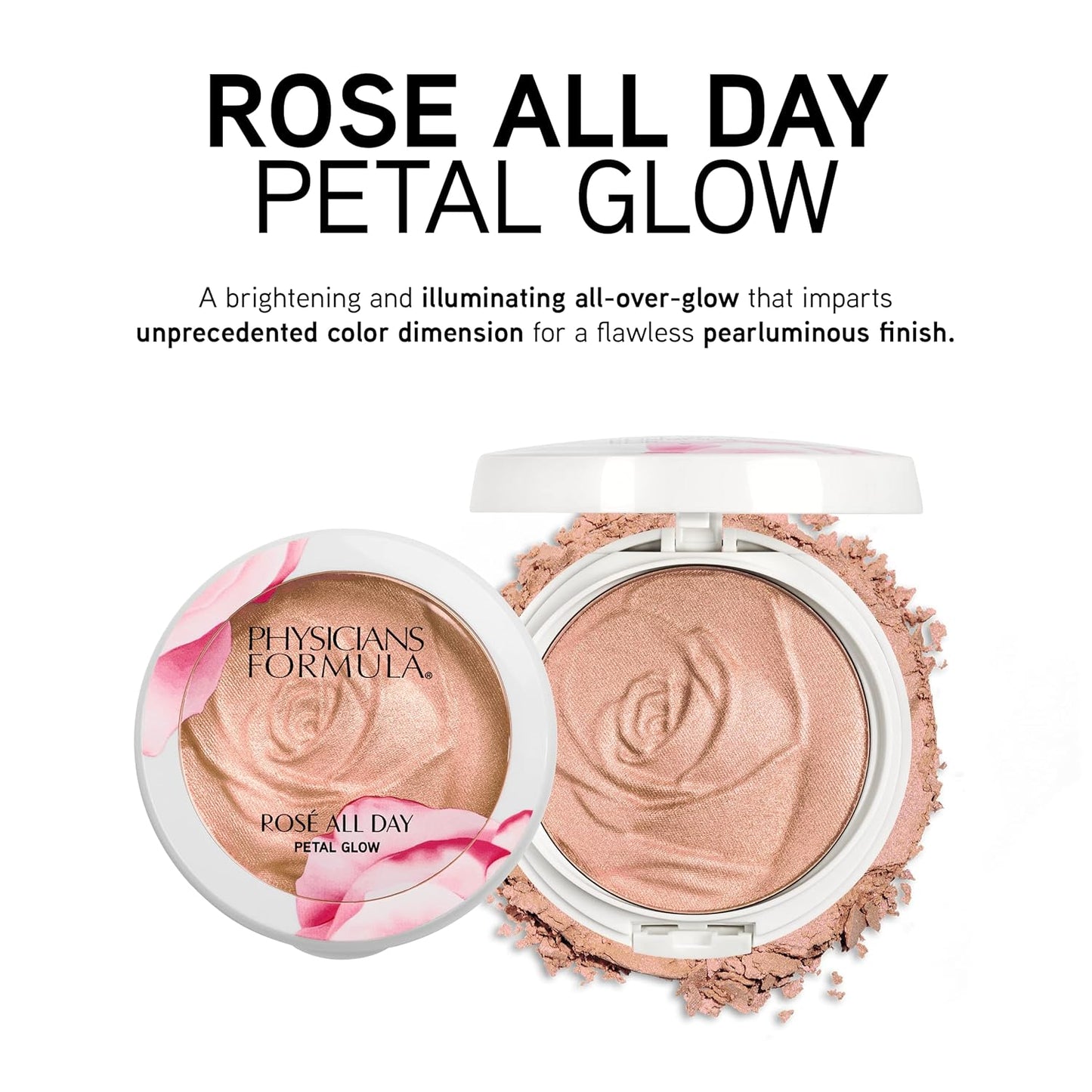 Physicians Formula Rosé All Day Highlighter Blush Face Powder, Blush Petal Glow, Shimmering Rose, Dermatologist Tested, Clinicially Tested (Pack of 2)