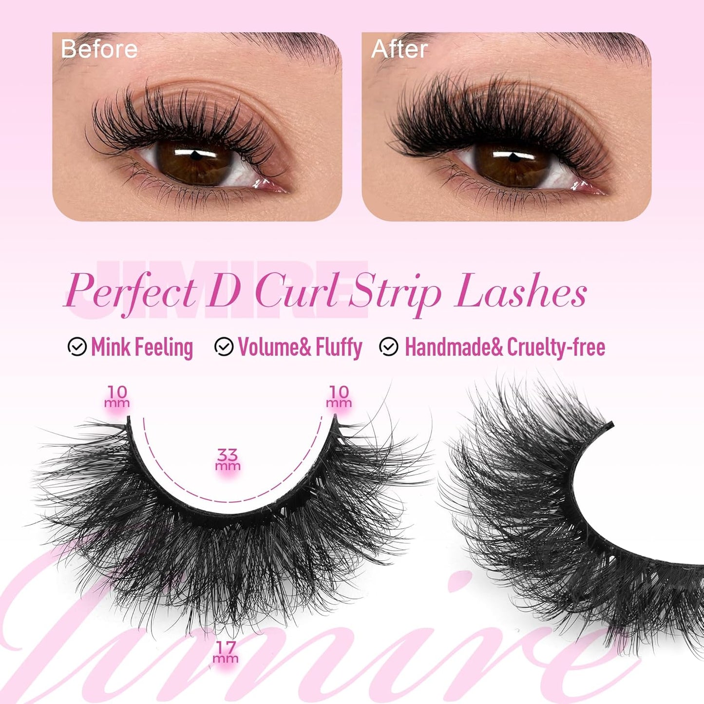 JIMIRE False Eyelashes Volume Natural Look Russian Strip D Curl Lashes Wispy 17MM Cat Eye Lashes Look Like Lash Extensions Mink Fluffy 5 Pairs Pack