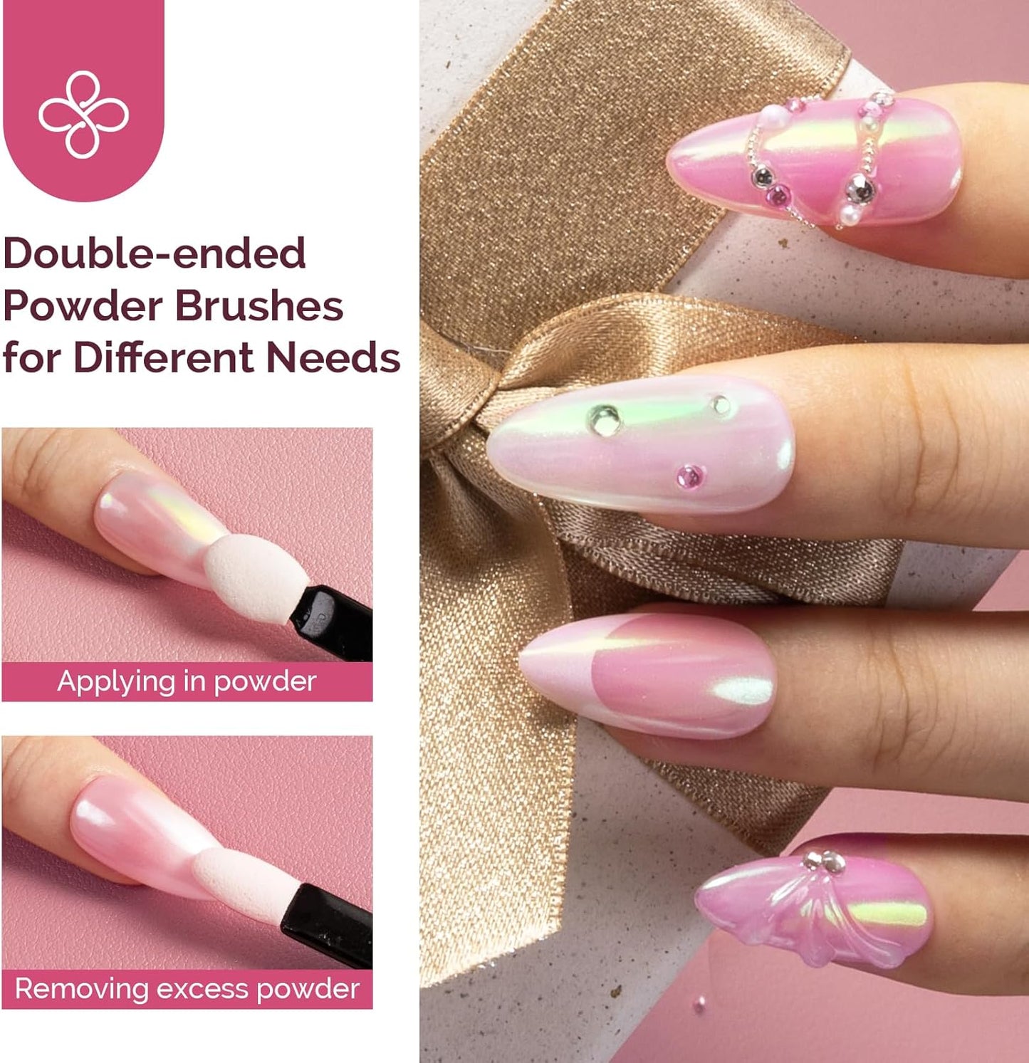 MelodySusie 2Pcs Chrome Nail Powder for Gel Nails, Pearl and Aurora Powder Mirror Effect Pigment Pearlescent Mermaid Pigment Pearl Glitter for Home DIY Salon Use