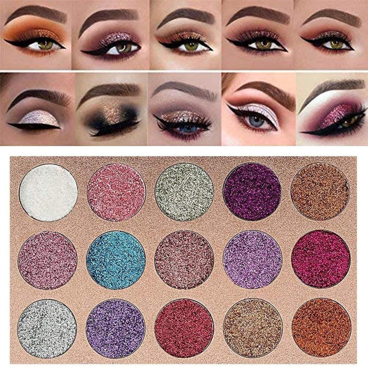 15 Colors Eyeshadow, Glitters Shimmer Pigment Pressed Makeup Palette Eyes Cosmetic
