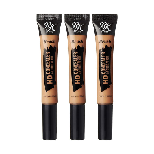 Ruby Kisses HD Concealer & Foundation Brush Flawless Full Coverage Face Makeup Lightweight Highlighter Long Lasting Under Eye Conceals Contour Corrector 3 Pack (Fawn)