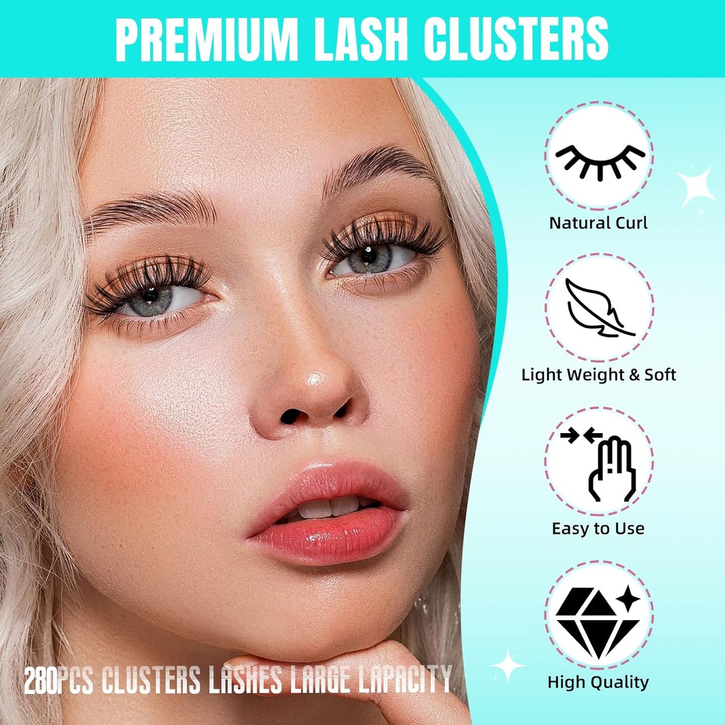 Lash Clusters Wispy 280PCS Eyelash Extension 50D Cluster Lashes Individual Lashes DIY Lash Extension Natural Look Cluster Eyelash Extensions Soft False Eyelashes at Home for Beginners(10mm)
