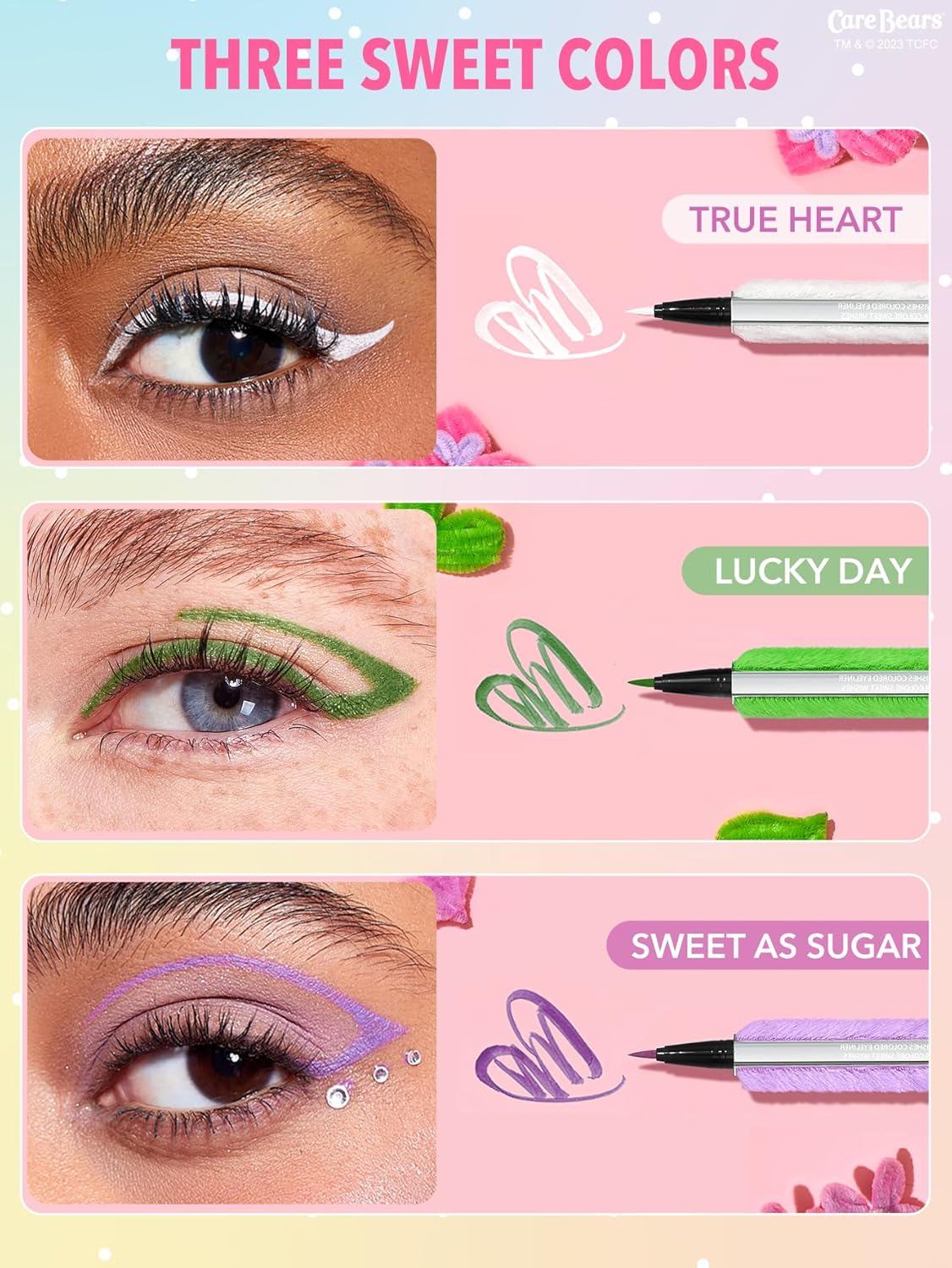 SHEGLAM X Care Bears Collection Set Vibrant Colored Eyeshadows Green White Purple Eyeliner Pink Blush Body Highlighter Liquid Lipstick Set Makeup Set