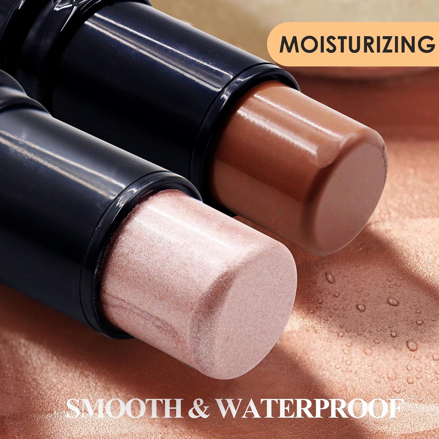 POPMISOLER 2 pcs Makeup Highlighter Stick & Cream Contour Stick, Natural Face Bronzer Stick Cool Toned Contour Kit for Beginners Waterproof Shimmer Highlight Stick, Brightening Foundation Stick