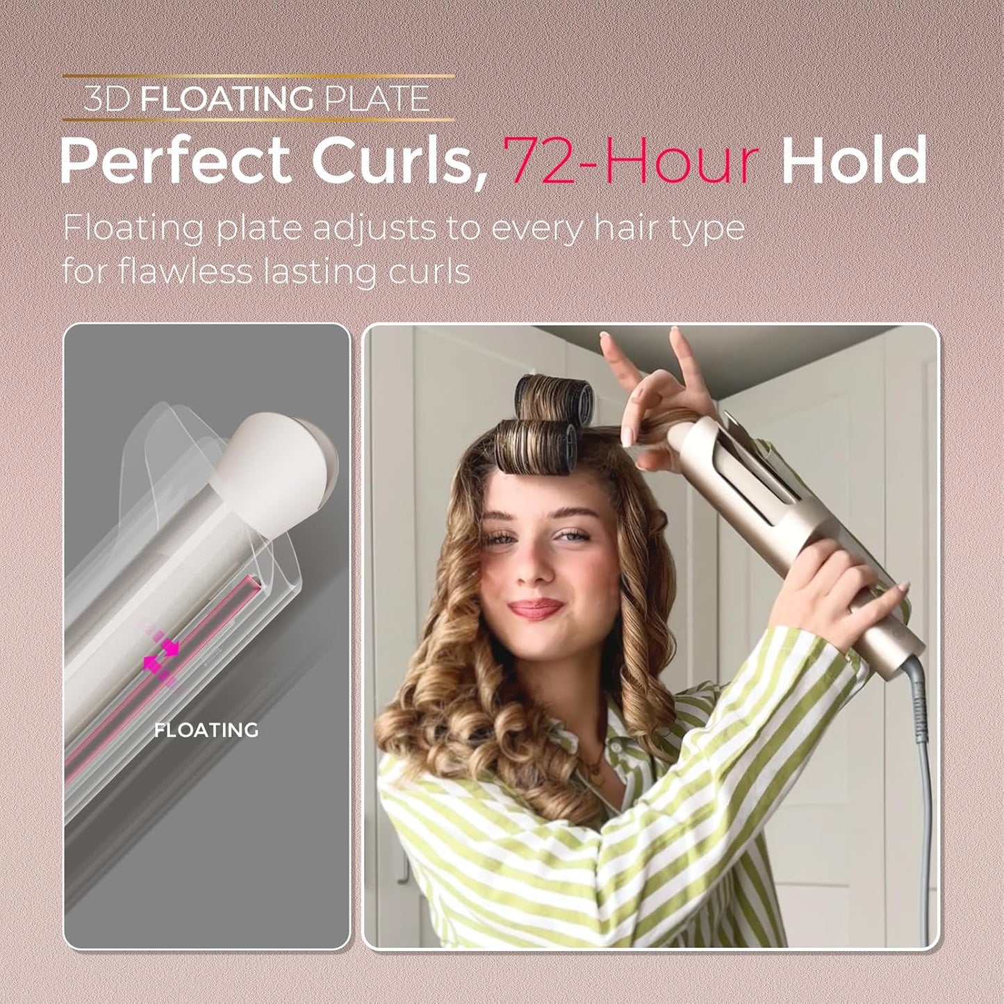 Upgraded Automatic Rotating Curling Iron - TYMO CurlPro Plus Long Barrel Curling Wand for Long Hair, Ceramic Hair Curler for Women, Anti-Scald, Tangle-Free, 600M Ionic, Dual Voltage, Gold, 1 Inch