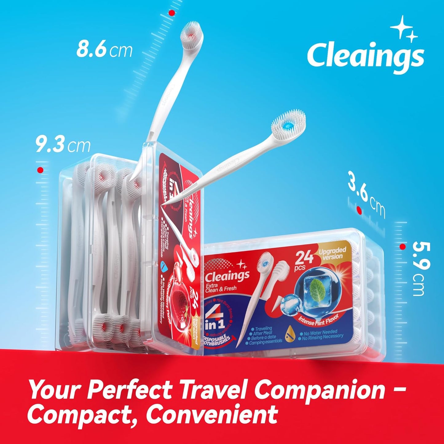 cleaings® Mini Disposable Toothbrush Set with Toothpaste – Travel Essentials, Portable Toothbrush for Women & Men, Camping, Road Trip, Vacation, 24 Count-Mint Flavor（Pack of 5）