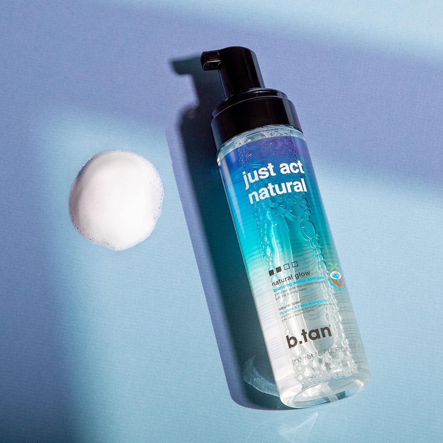 b.tan Clear Self Tanner Bronzing Water Foam | Just Act Natural - Best 1 Hour Express Sunless Tanning Mousse, Dark, Transfer-Free, Enriched With Coconut Water & Vitamin E, Face & Body, 6.7 Fl oz