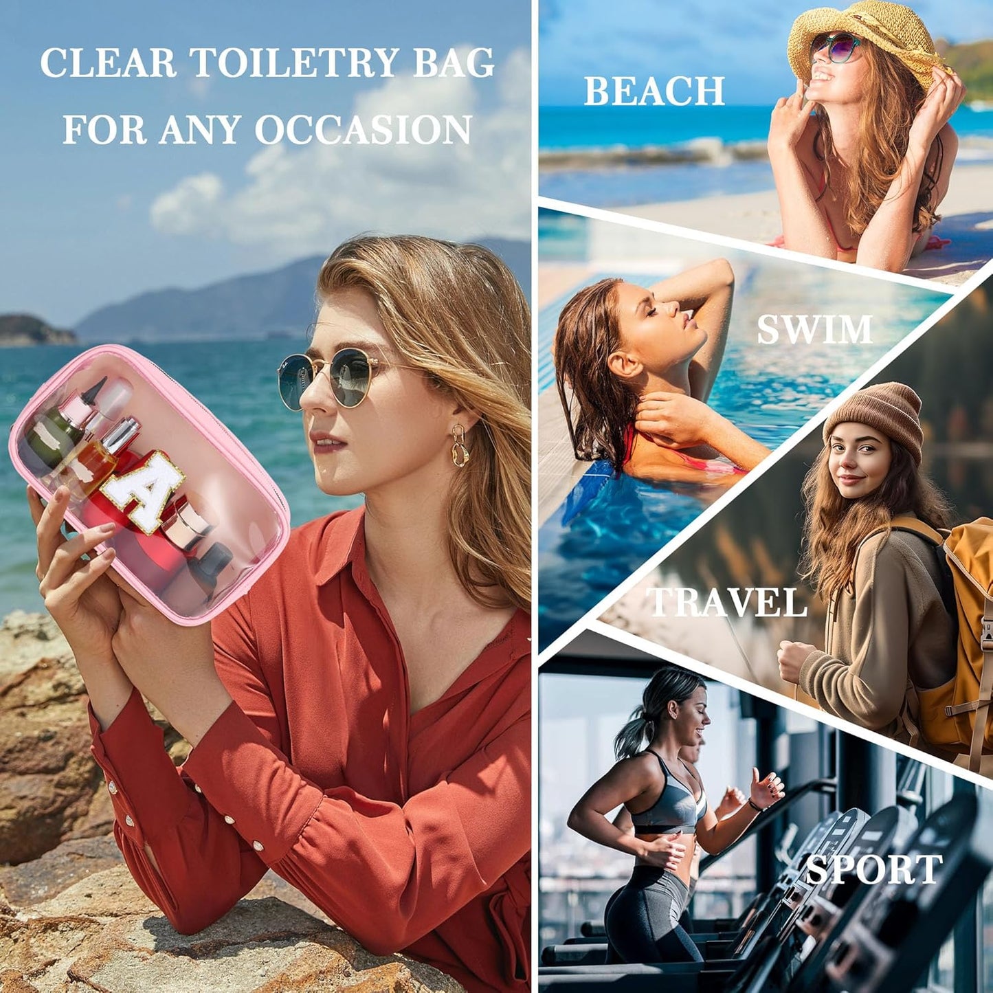 YOOLIFE Graduation Teacher Gifts Travel Toiletry Bag, Clear Makeup Bag Preppy Cosmetic Bags Organizer Travel Essentials Pink Gifts for Girls Teen Girlfriend Kids Birthday Gift Preppy Stuff M