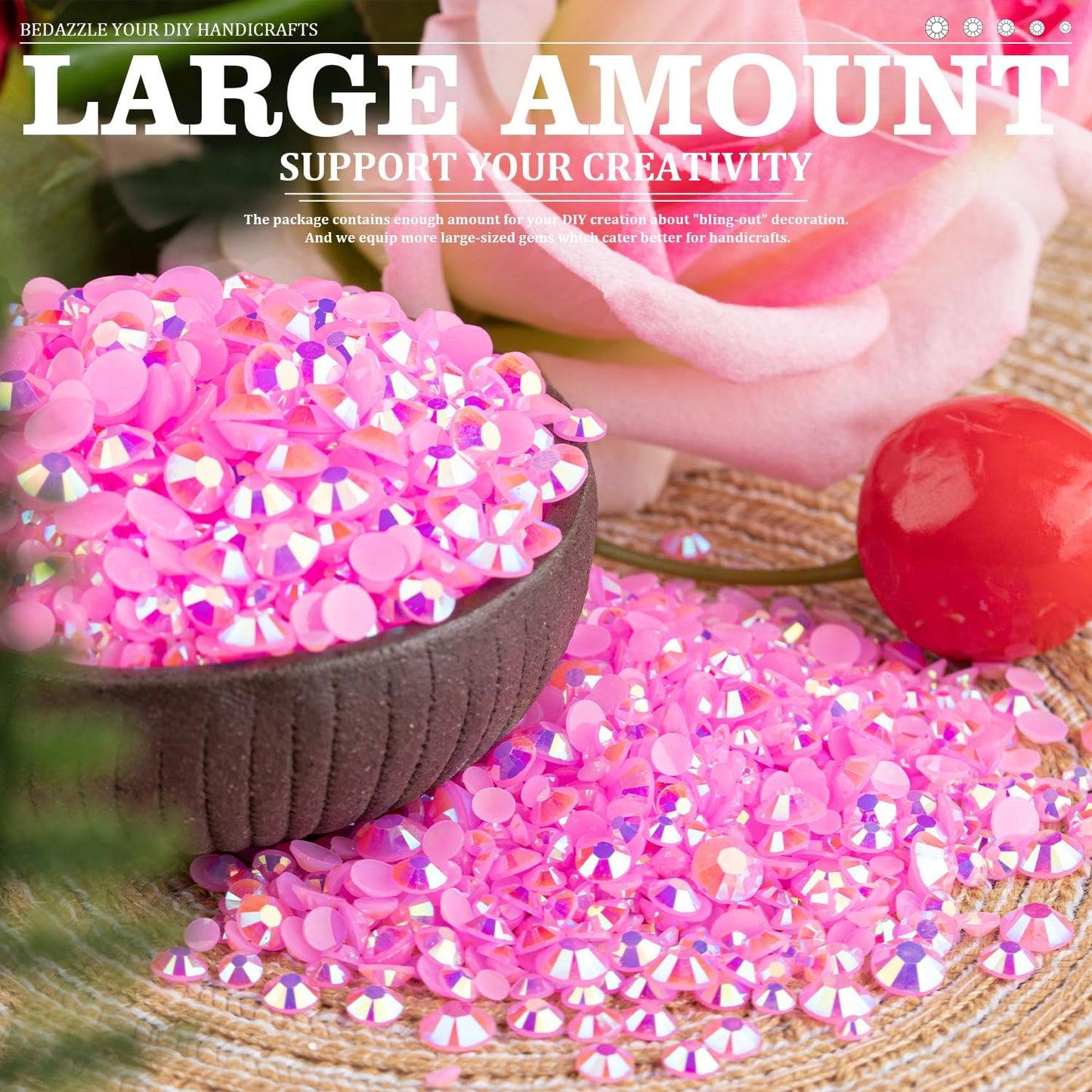 7000PCS Resin Rhinestones with Tweezers for Crafting, 2/3/4/5/6mm Flatback Jelly Rhinestones, 4 Box Pink AB Non Hotfix Crystal Gems for DIY Crafts Mugs Tumblers Clothes Makeup Nail