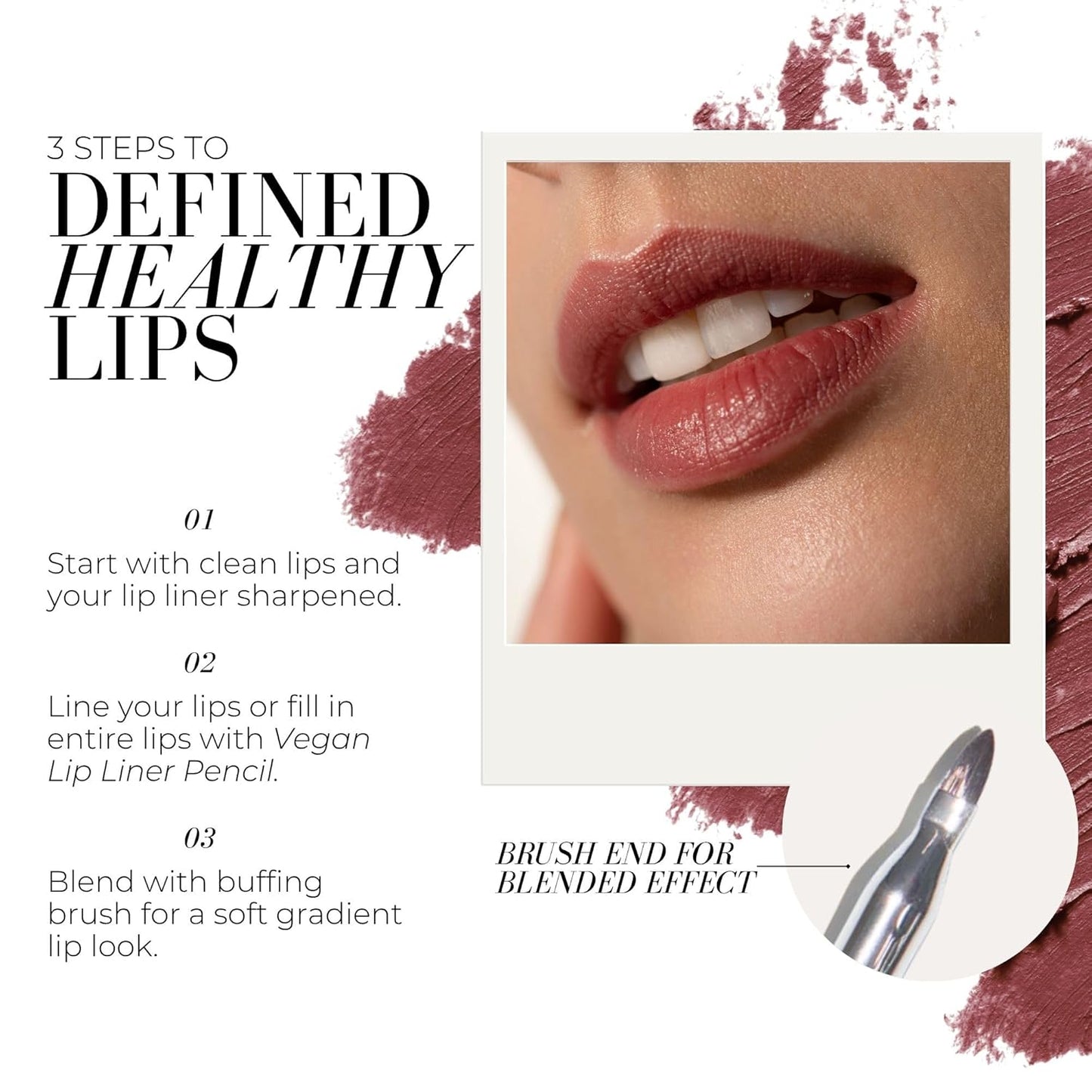 FITGLOW Beauty Vegan Lip Liner Pencil | Long-Lasting Lip Enhancer with Blending Brush | Hydrating Plumping Lip Liner | Smudge-Proof Lip Perfector | Define Shape & Fill | Muted Mauve, 1.1g