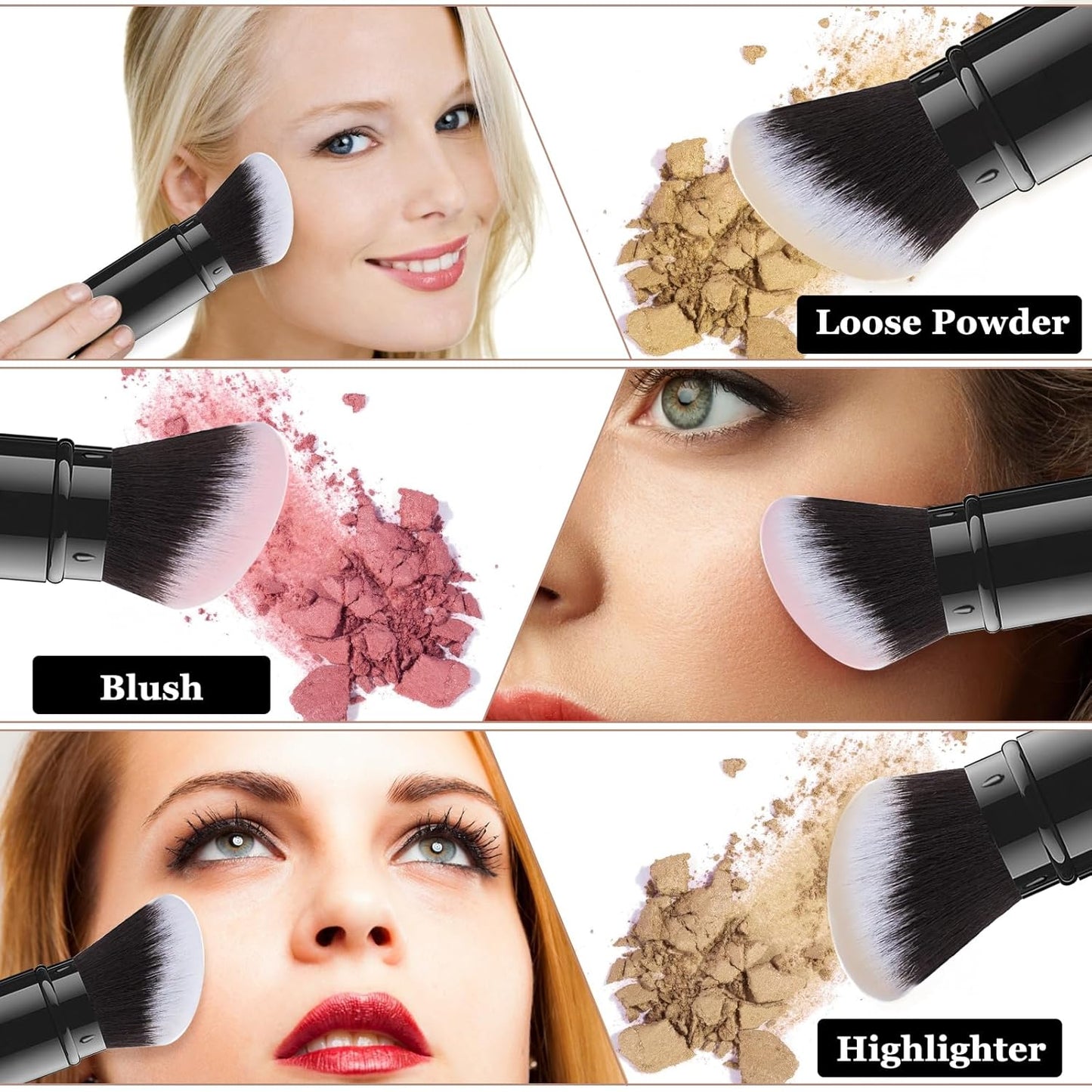 Falliny Retractable Kabuki Makeup Brush, Angled Travel Powder Blush Brush Foundation Makeup Brush with Cover for Blush, Sunscreen,Bronzer, Buffing, Concealer,Highlighter, Powder Cosmetics