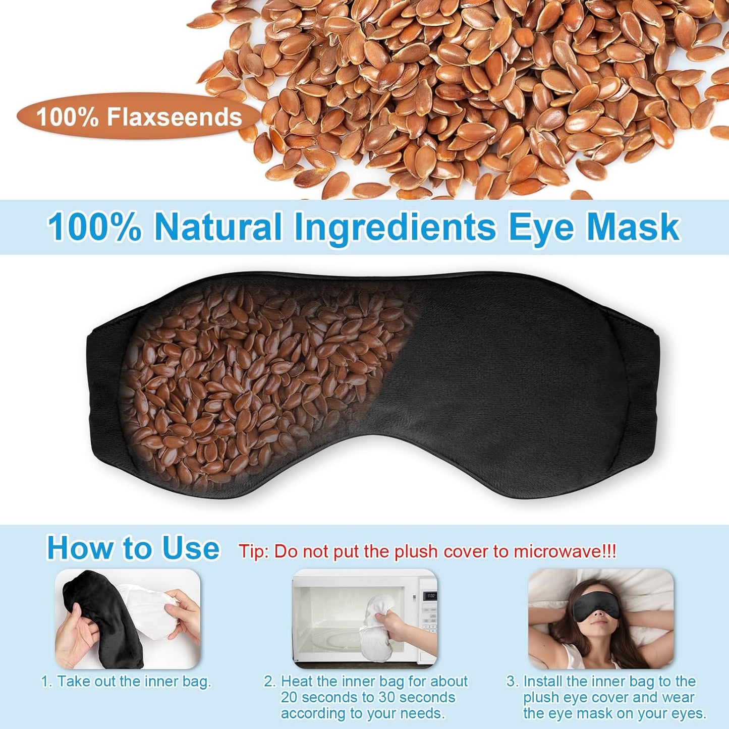 Weighted Eye Mask for Sleeping, Soft Heated Eye Mask, Moist Heat Warm Compress for Eyes, Natural Flaxseeds Microwave Reusable Sleep Mask, Must Haves for Women Spa, Home, Office (Black)