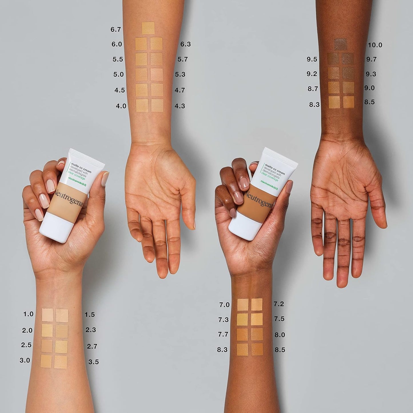 Neutrogena Clear Coverage Flawless Matte CC Cream, Full-Coverage Color Correcting Cream Face Makeup with Niacinamide (b3), Hypoallergenic, Oil Free & -Fragrance Free, Golden Ecru, 1 oz (Pack of 2)