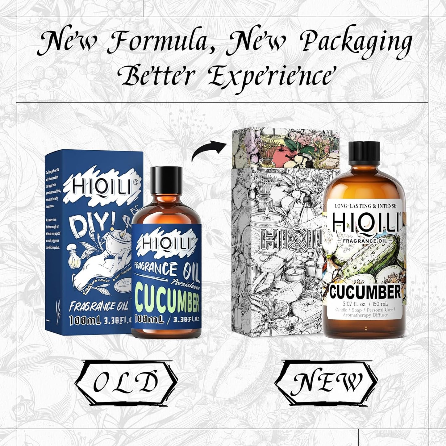 HIQILI Cucumber Fragrance Oil for Diffuser Use, Fresh Scents for DIY Soap, Body Spray, Candle Supplies for Candle Making - 5.07 Fl Oz