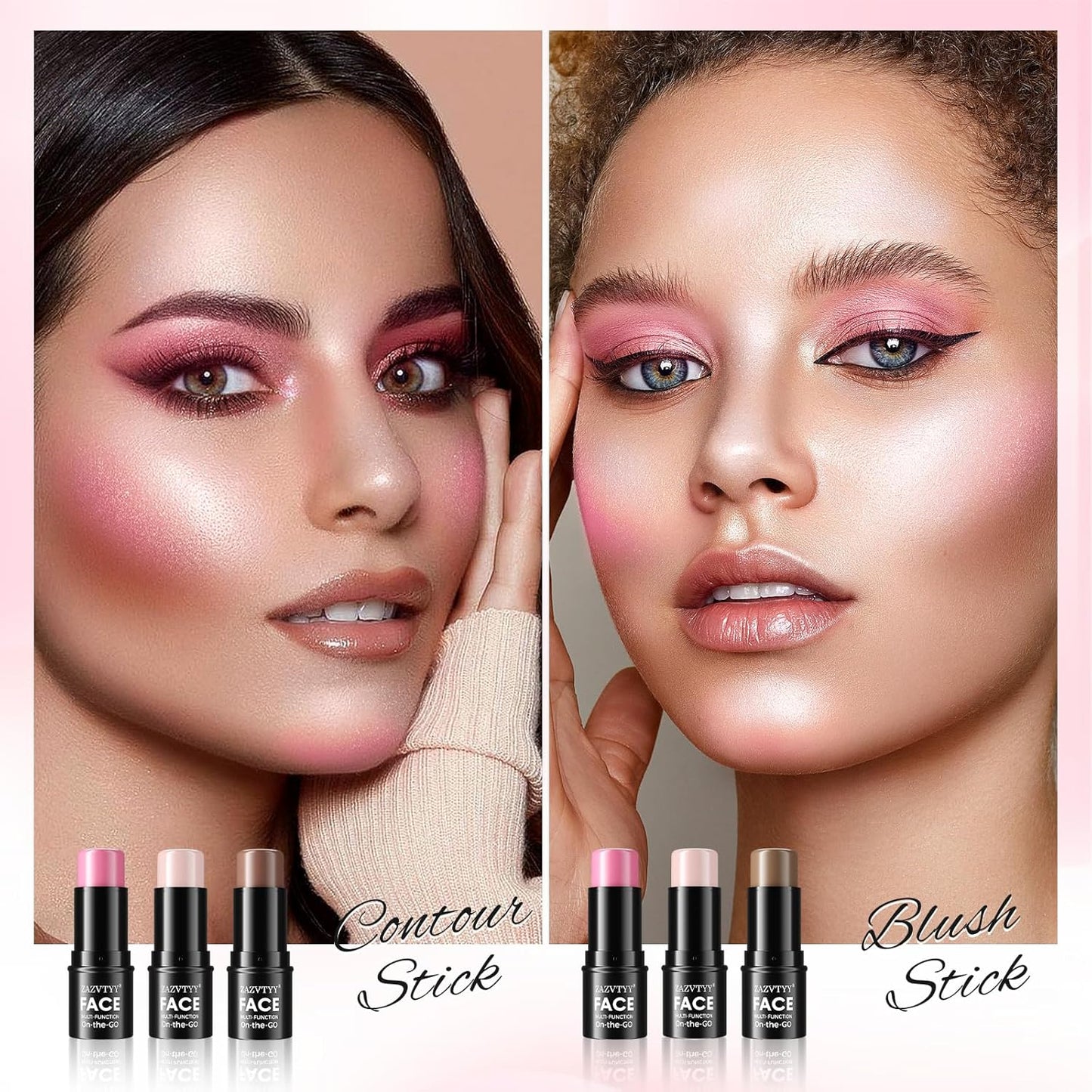 3Pcs Cream Contour Stick Makeup Kit,Shades with Highlighter Stick,Blush Stick and Bronzer Contour Stick for Sculpt the Cheeks,Long Lasting,Waterproof,Matte & Dewy Finish (Fair, 01# 02# 03#)