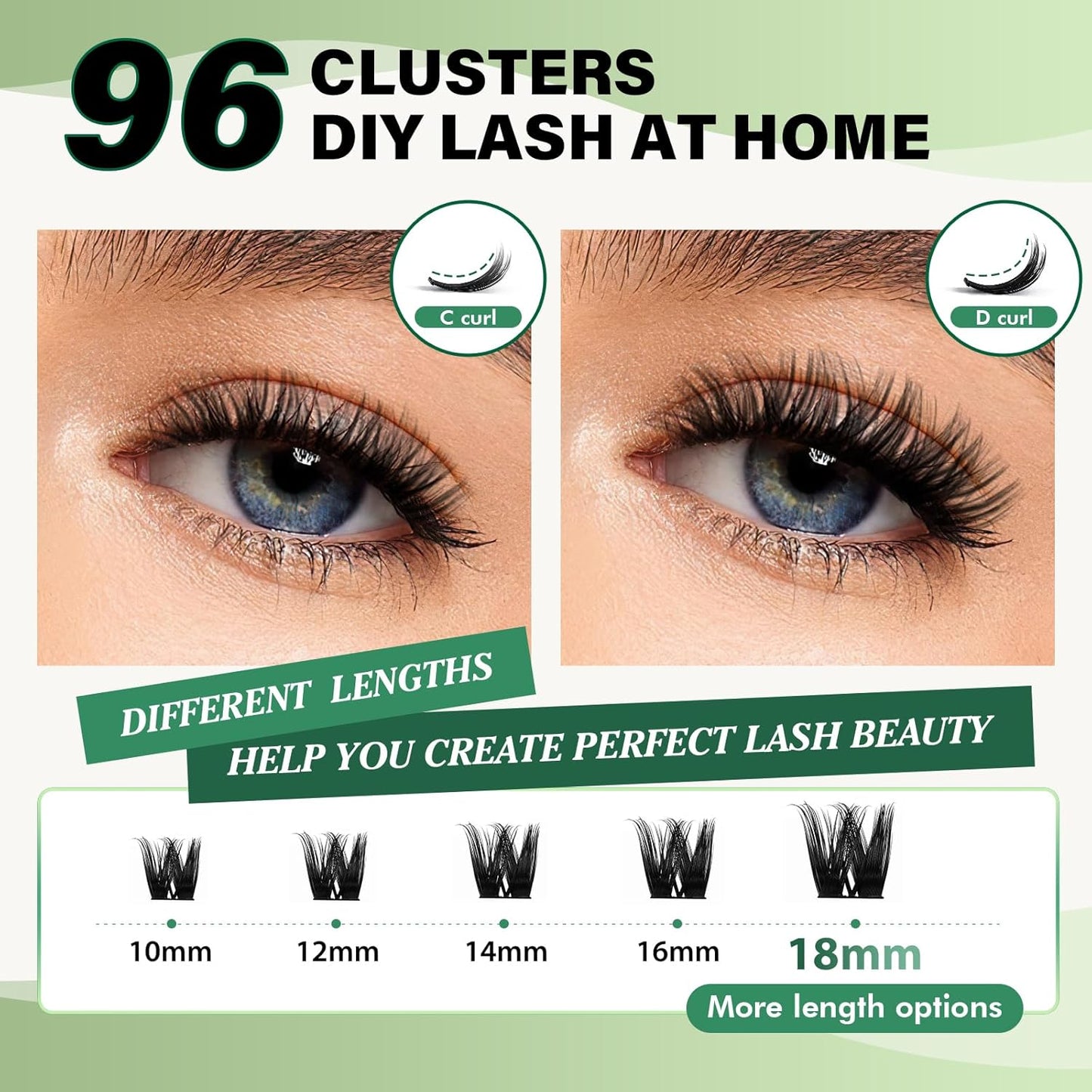 Lash Clusters 96pcs Individual Lashes Y10 D Curl 12mm Cluster Lashes KEYYOU Volume Wispy Lash Extension Soft&Comfortable Easy DIY at Home(Y10,D-12mm)