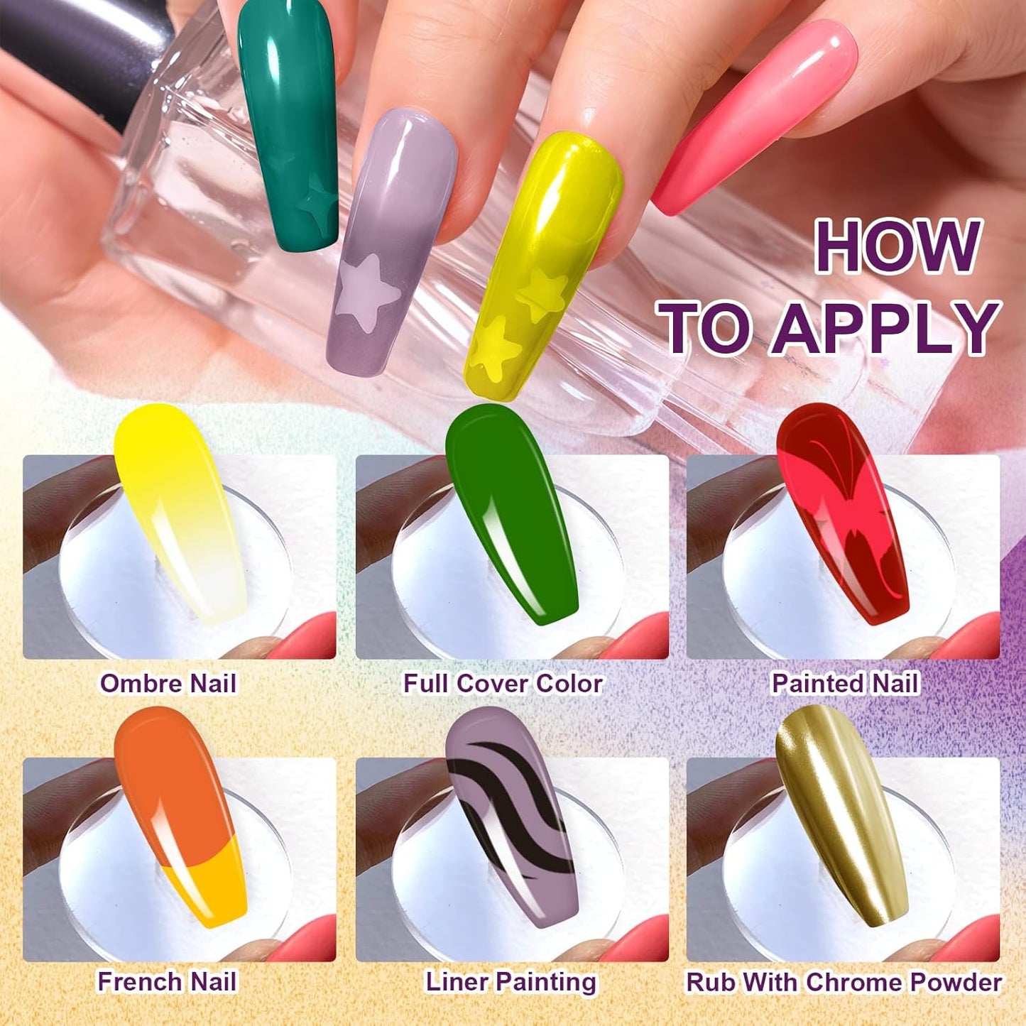 Gradient Painting Gel, 9 Bright Colors Ombre Gel Nail Polish for Pigment Pat Aura Nails French Ma nicure Soak Off UV Long-lasting No-wipe Home Salon DIY Nail Art Vegetable Salad