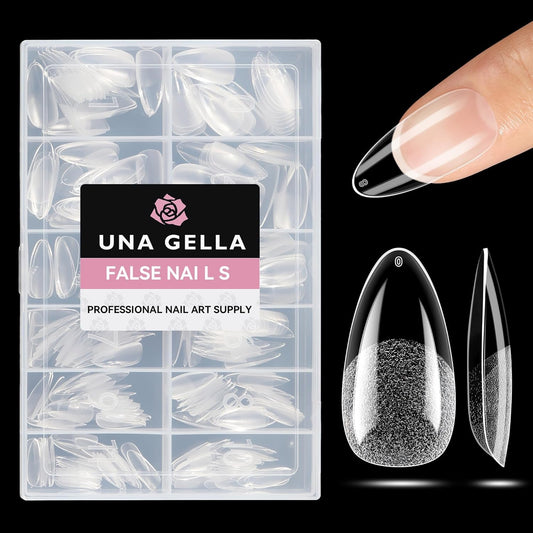 UNA GELLA Medium Almond Gel Nail Tips Half Matte 312pcs Almond Gel Nails No C Curve Clear False Fake Nails Effective Nail Extensions for DIY Art Salon-Level Press On Nails, 12 Sizes