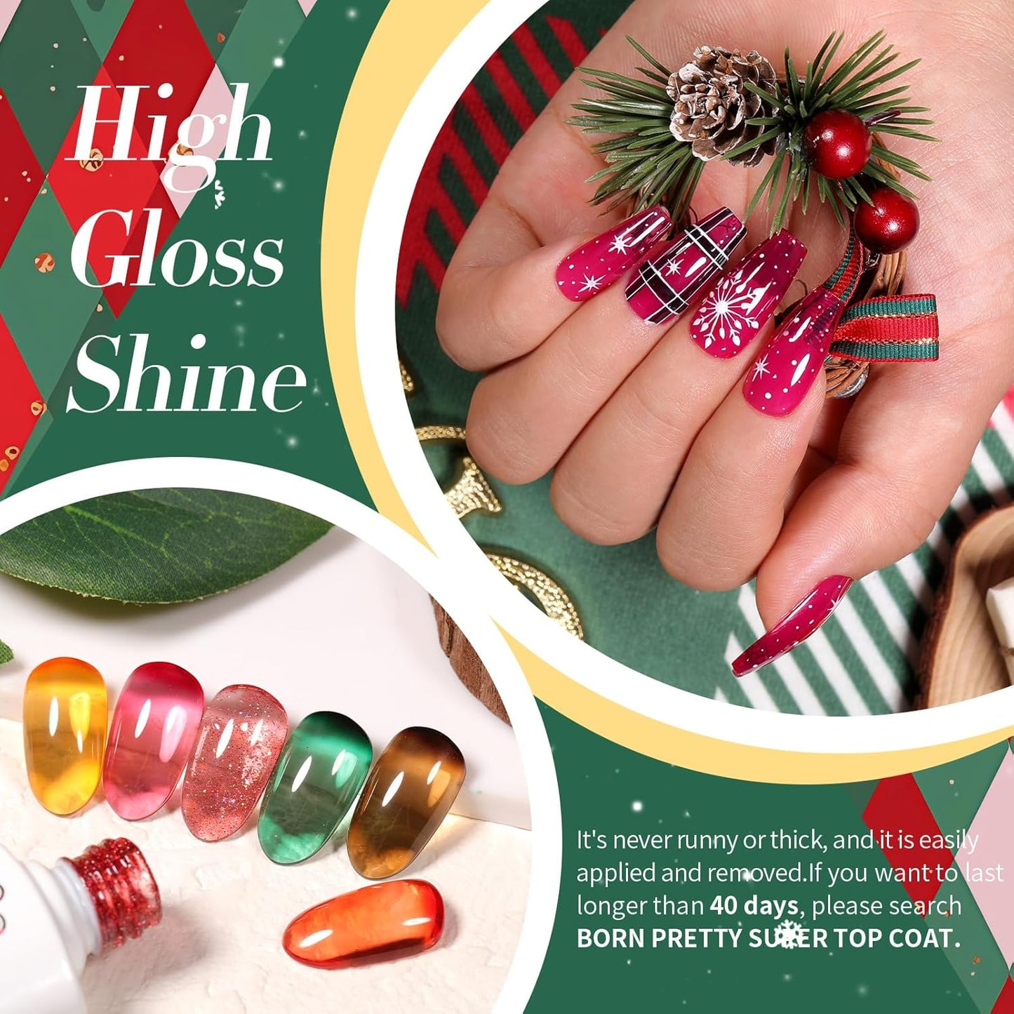 Born Pretty Jelly Gel Nail Polish Halloween Christmas Fall Winter Crystal Transparent Sheer Clear Gel Polish Red Coral Burnt Orange Green Grey Amber Brown 6 Colors Manicure Kit