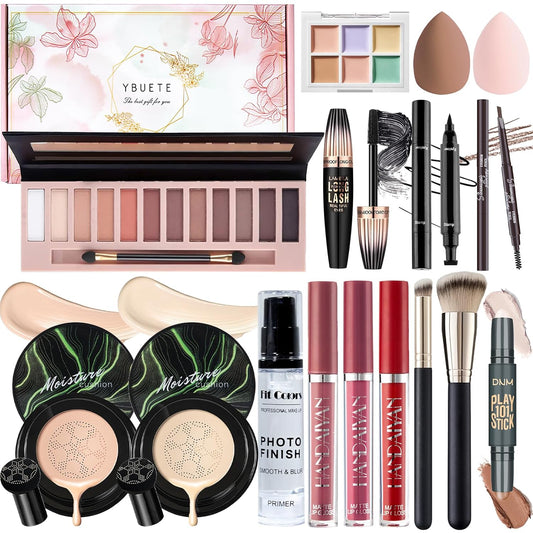 Makeup Set Present Multipurpose Makeup Kit for Women Girls Teens,- CC Cream Foundation Eyeshadow Primer Counter Stick Concealer Lip Gloss Eyeliner Pencil Mascara Makeup Brush & Sponges