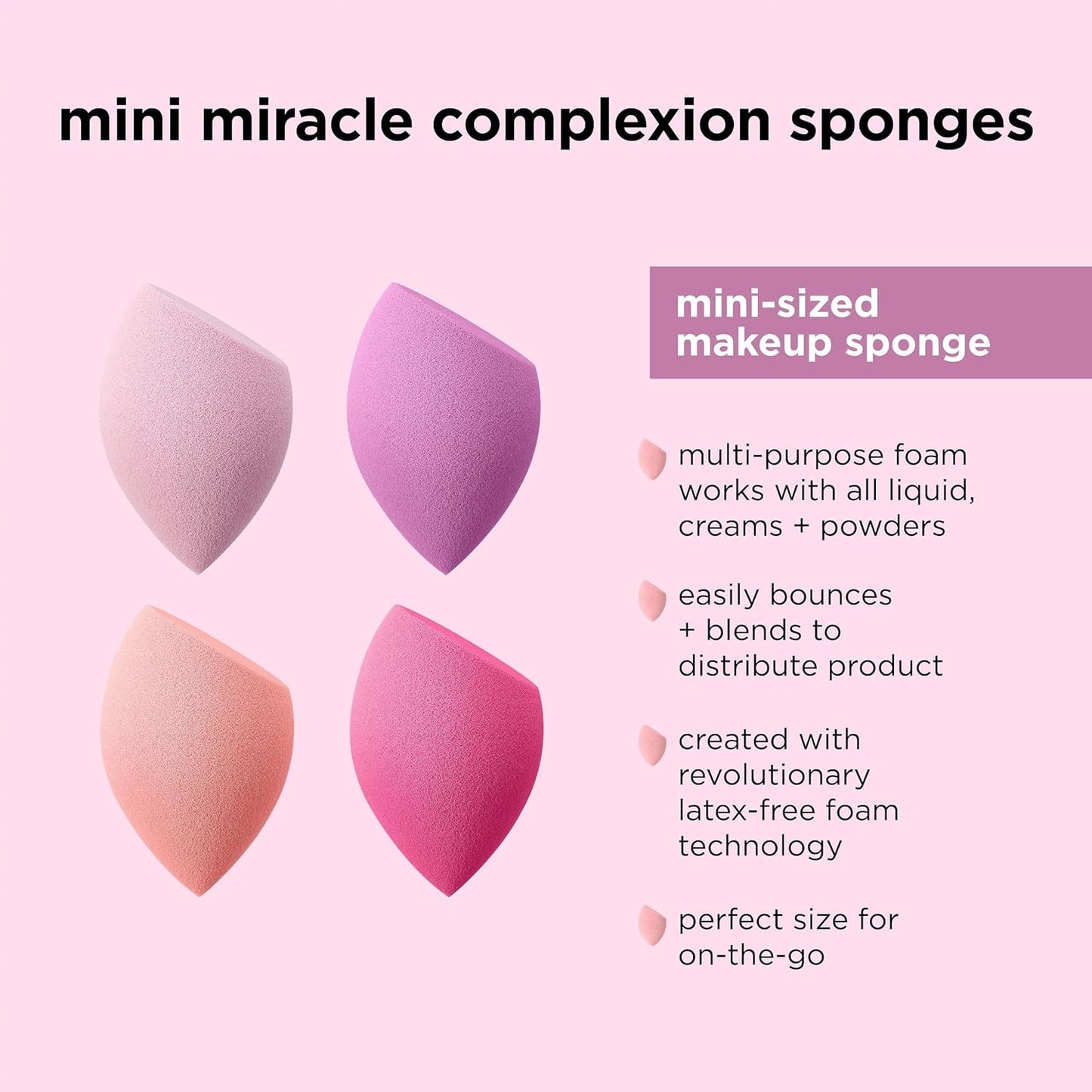 Real Techniques Mini Miracle Complexion Sponge 4 Pack, Small Makeup Blending Sponges, For Foundation & Concealer, Mini Size for Under Eyes & Touch-Ups, Travel Friendly, Natural Makeup, Latex-Free
