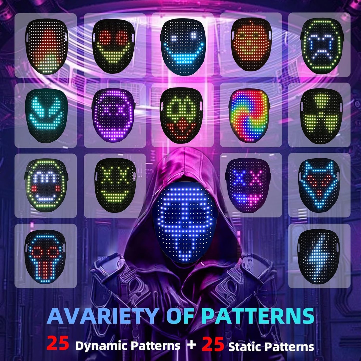 LED Mask with Gesture Sensing(50 Pattern Display) - The coolest gift for Halloween Christmas costume role play, children's birthday party